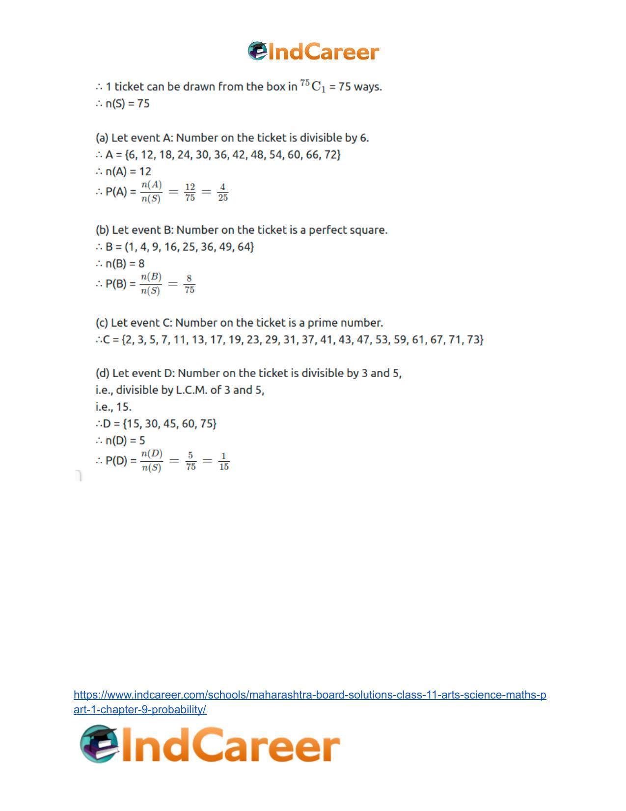 Maharashtra Board Solutions Class 11-Arts & Science Maths (Part 1): Chapter 9- Probability - Page 14