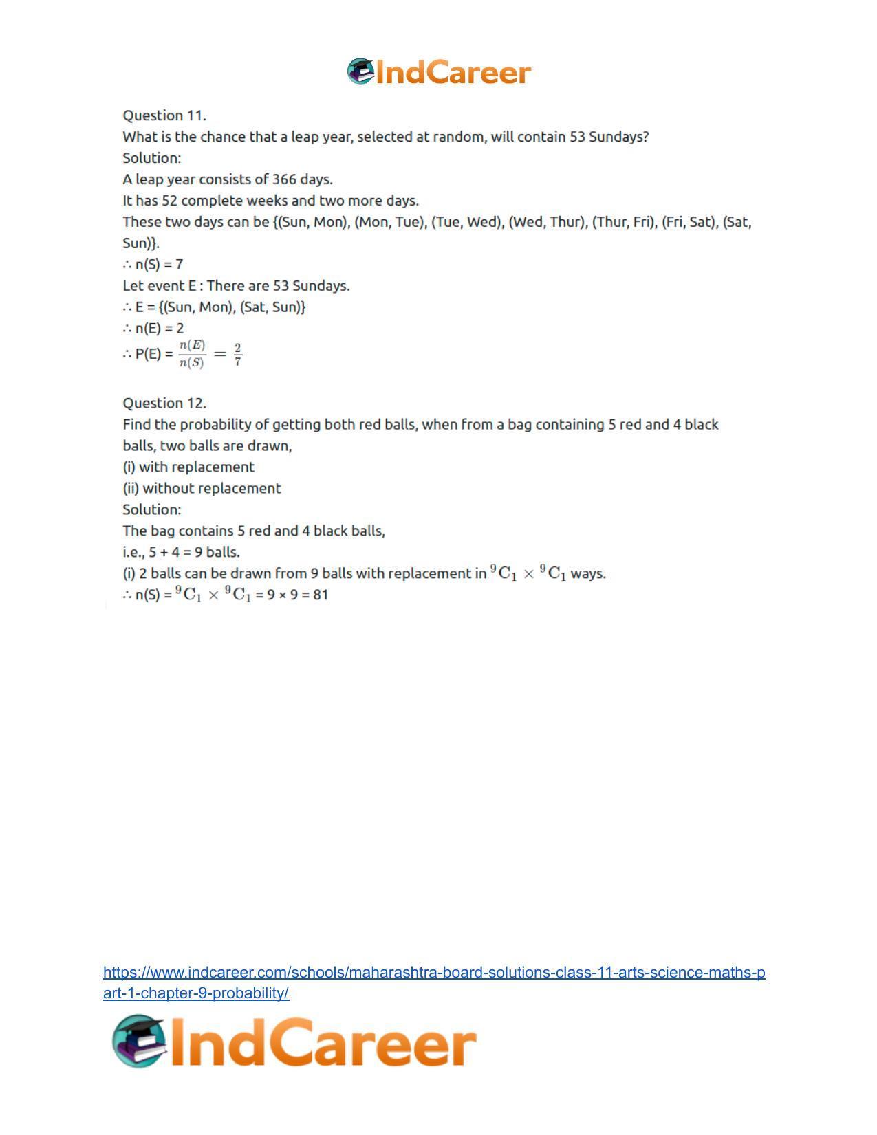 Maharashtra Board Solutions Class 11-Arts & Science Maths (Part 1): Chapter 9- Probability - Page 15
