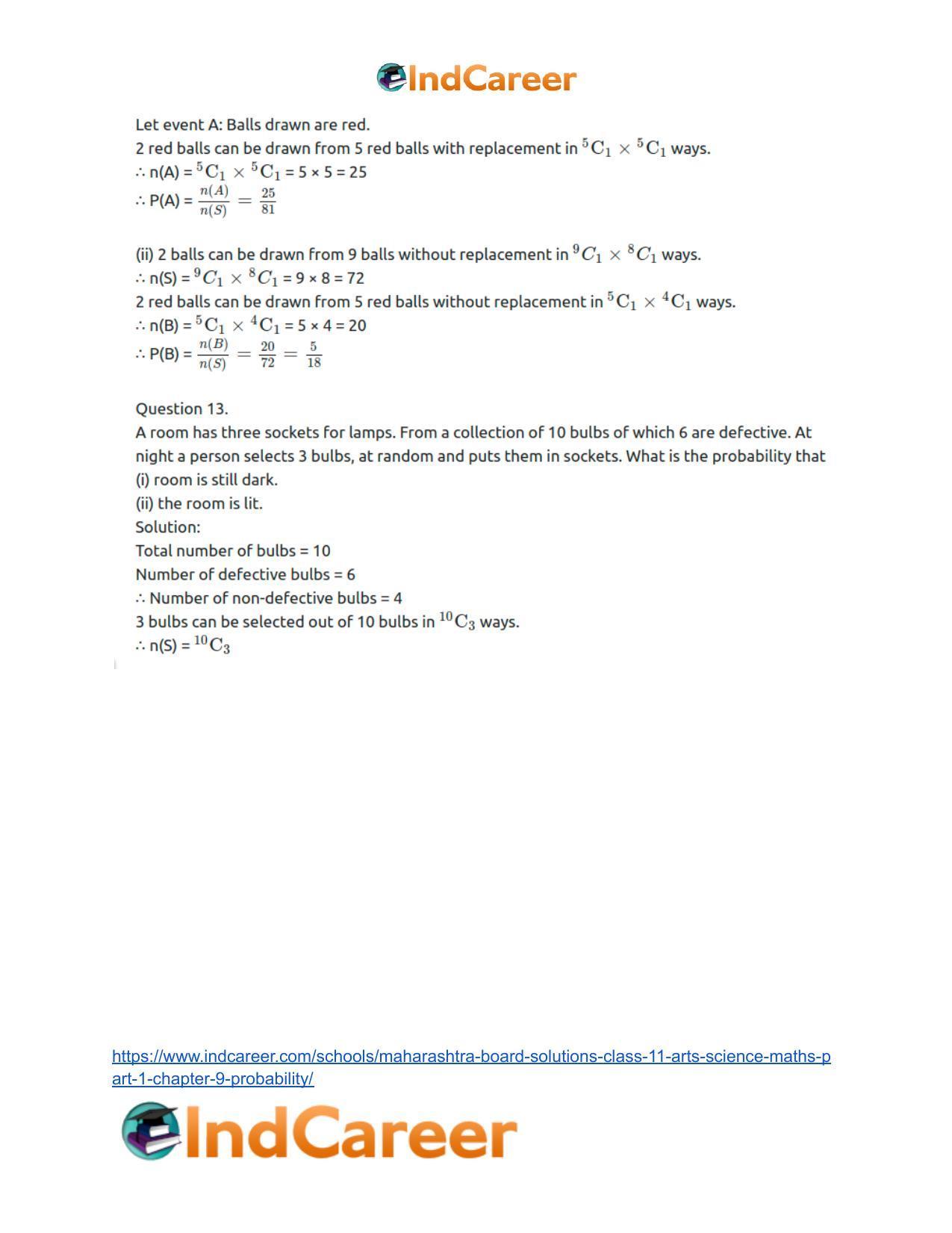 Maharashtra Board Solutions Class 11-Arts & Science Maths (Part 1): Chapter 9- Probability - Page 16