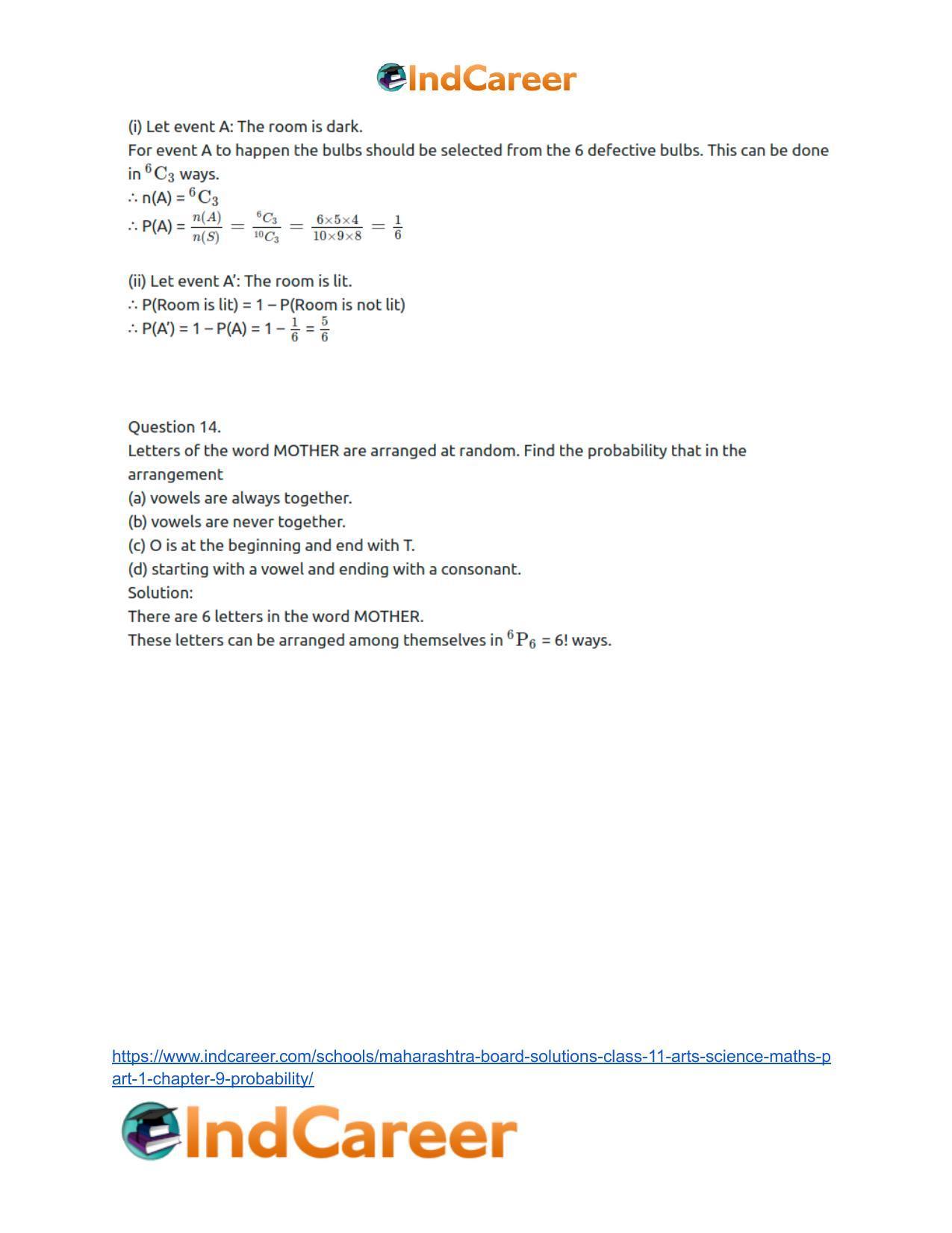Maharashtra Board Solutions Class 11-Arts & Science Maths (Part 1): Chapter 9- Probability - Page 17