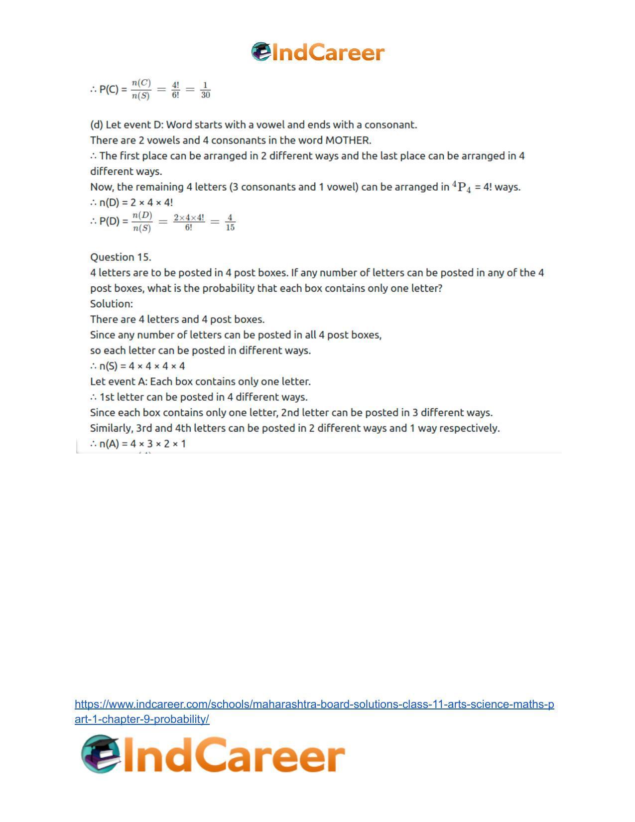 Maharashtra Board Solutions Class 11-Arts & Science Maths (Part 1): Chapter 9- Probability - Page 19