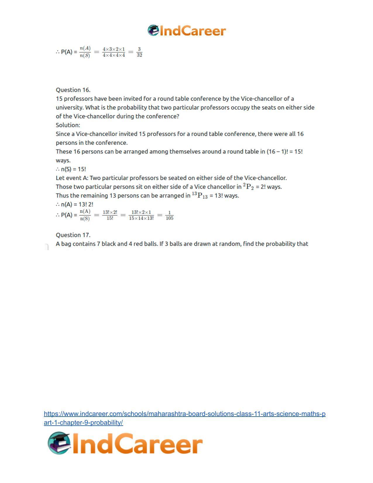Maharashtra Board Solutions Class 11-Arts & Science Maths (Part 1): Chapter 9- Probability - Page 20