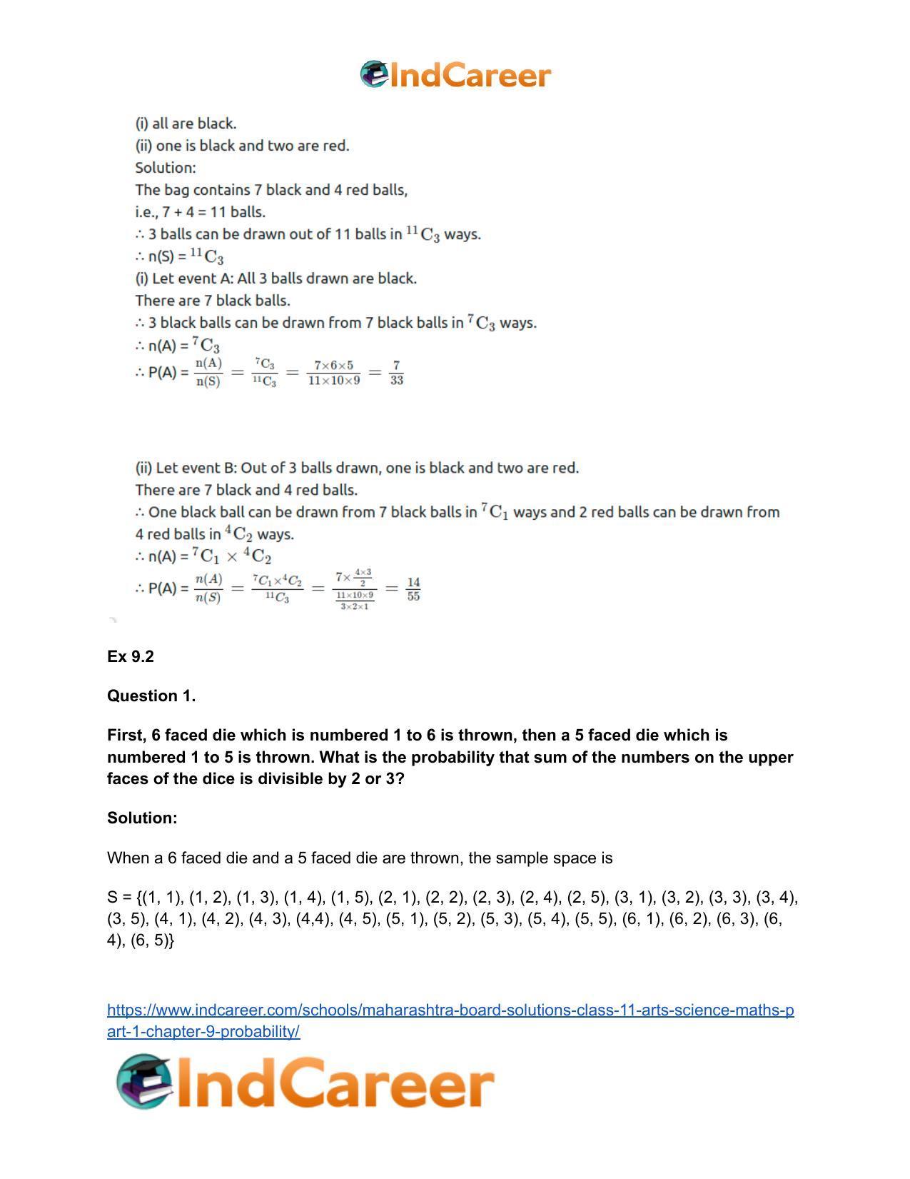 Maharashtra Board Solutions Class 11-Arts & Science Maths (Part 1): Chapter 9- Probability - Page 21