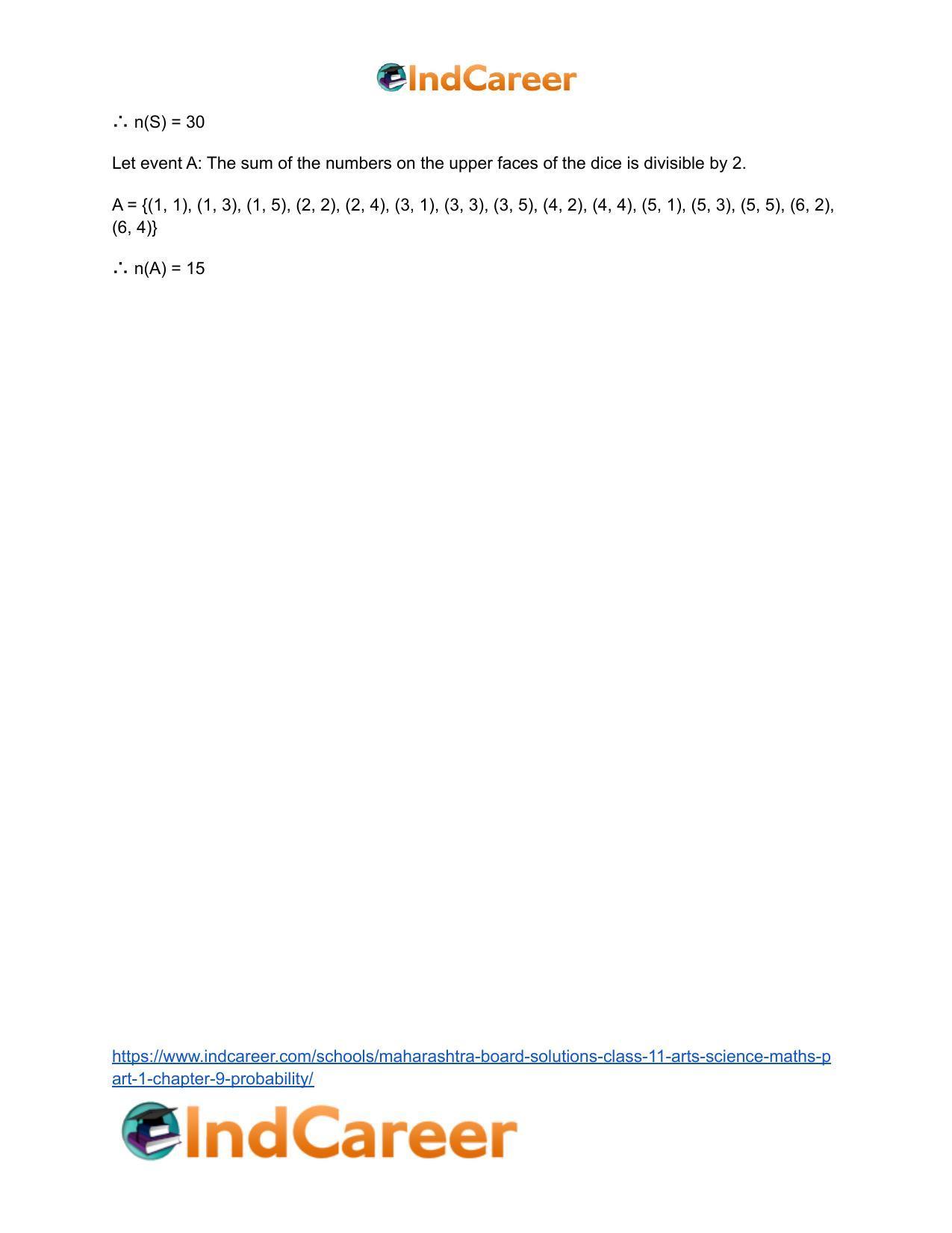 Maharashtra Board Solutions Class 11-Arts & Science Maths (Part 1): Chapter 9- Probability - Page 22