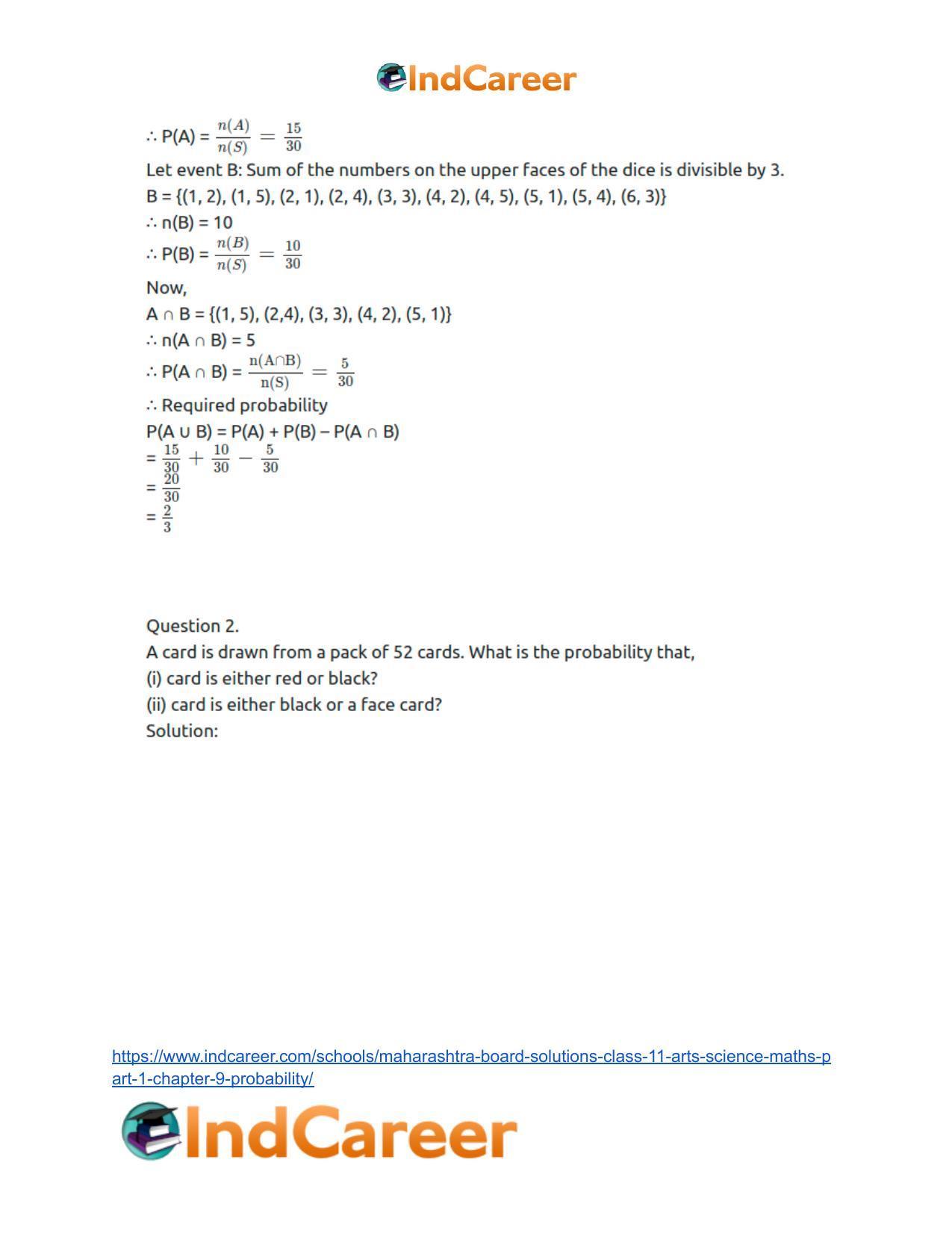 Maharashtra Board Solutions Class 11-Arts & Science Maths (Part 1): Chapter 9- Probability - Page 23