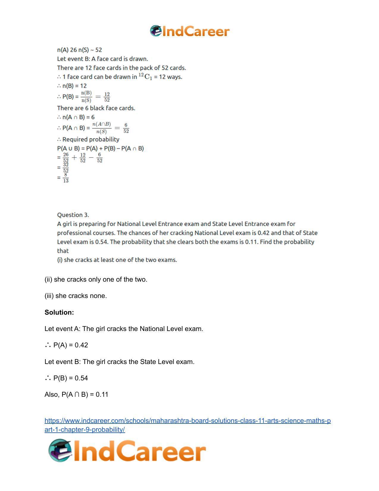 Maharashtra Board Solutions Class 11-Arts & Science Maths (Part 1): Chapter 9- Probability - Page 25
