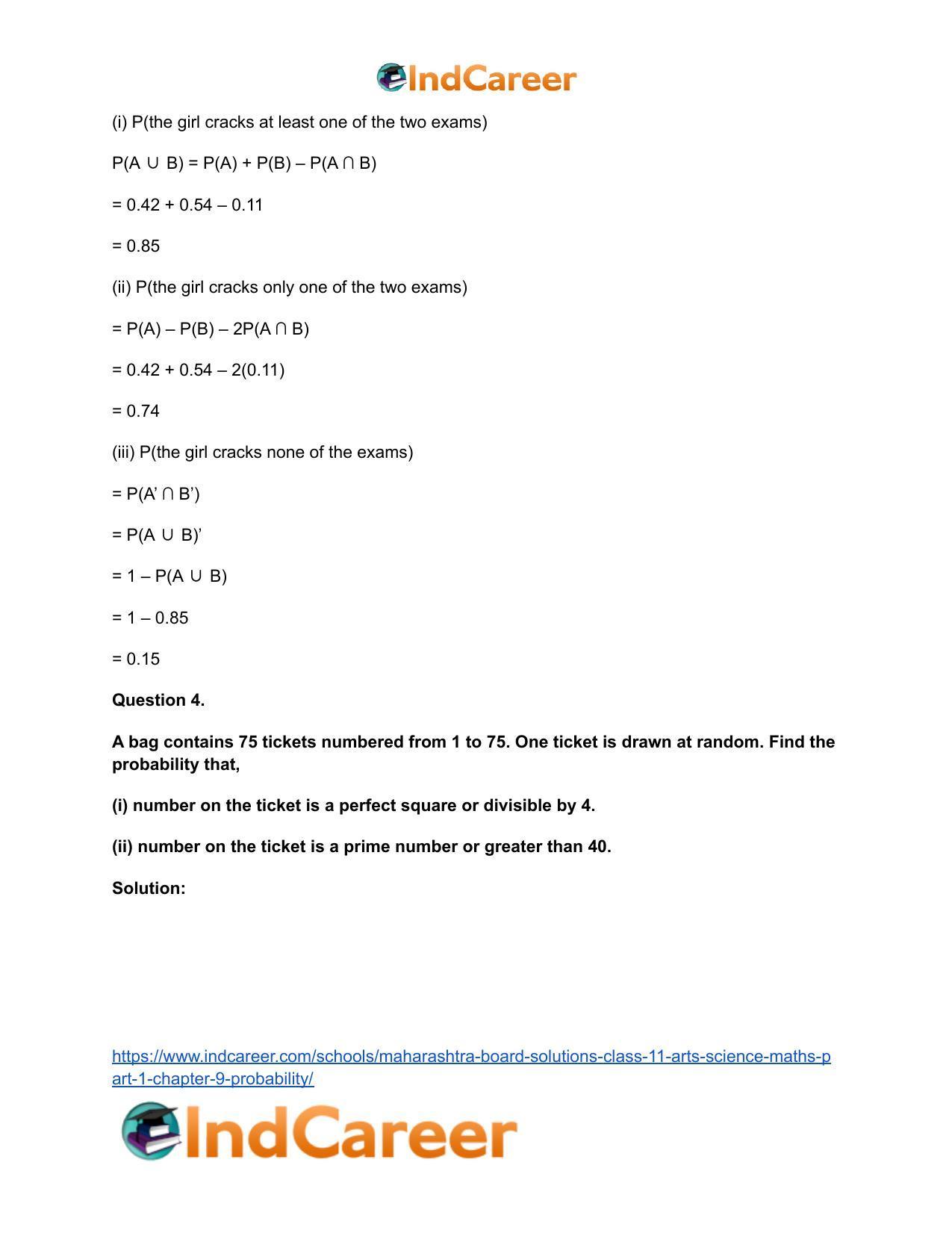 Maharashtra Board Solutions Class 11-Arts & Science Maths (Part 1): Chapter 9- Probability - Page 26