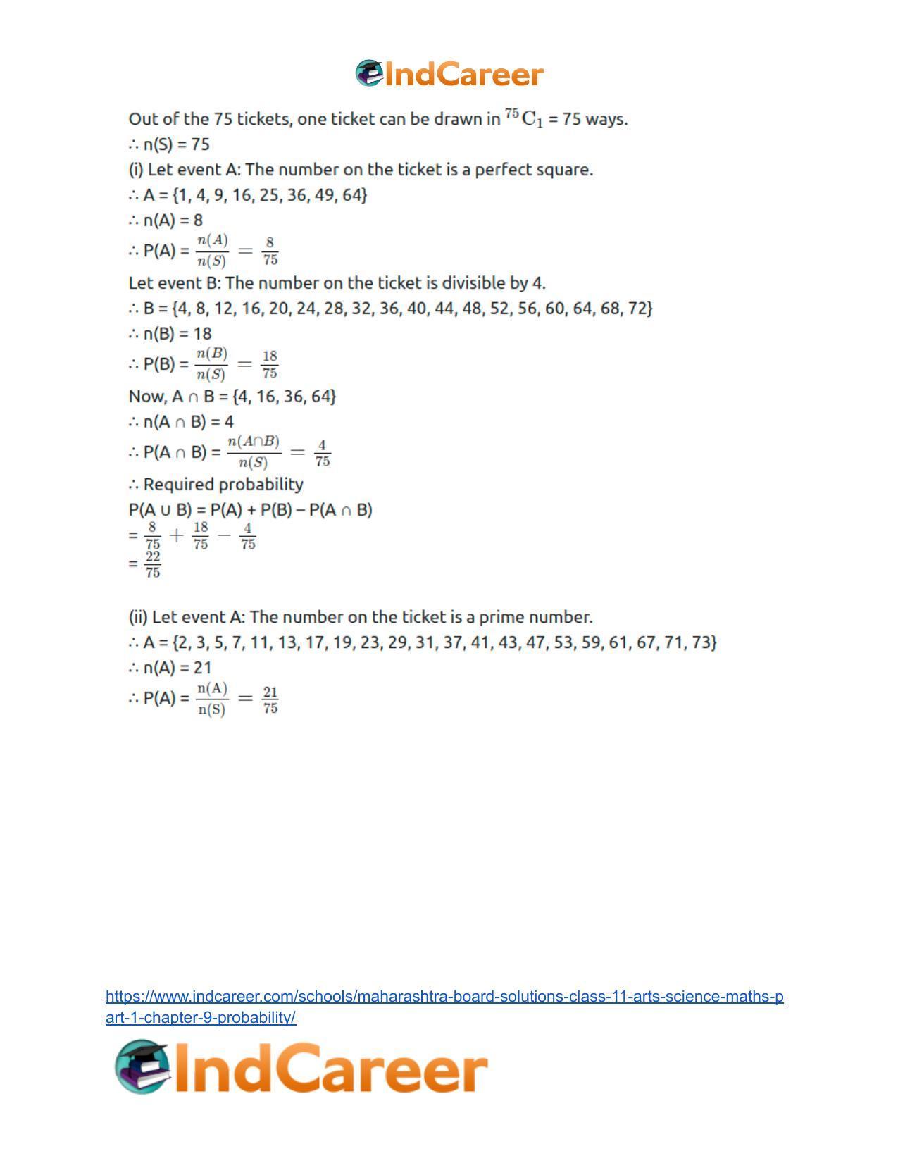 Maharashtra Board Solutions Class 11-Arts & Science Maths (Part 1): Chapter 9- Probability - Page 27
