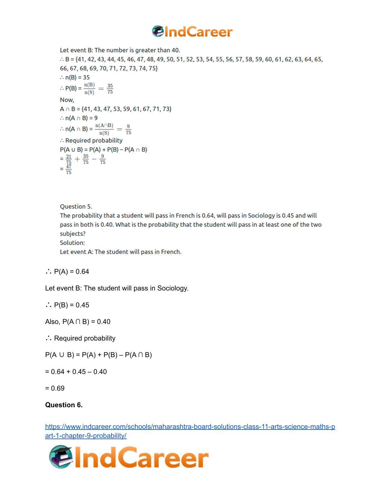 Maharashtra Board Solutions Class 11-Arts & Science Maths (Part 1): Chapter 9- Probability - Page 28