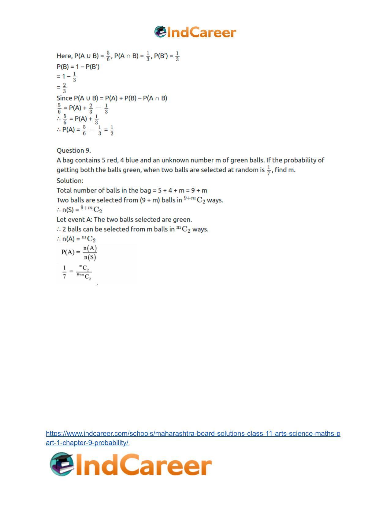 Maharashtra Board Solutions Class 11-Arts & Science Maths (Part 1): Chapter 9- Probability - Page 32