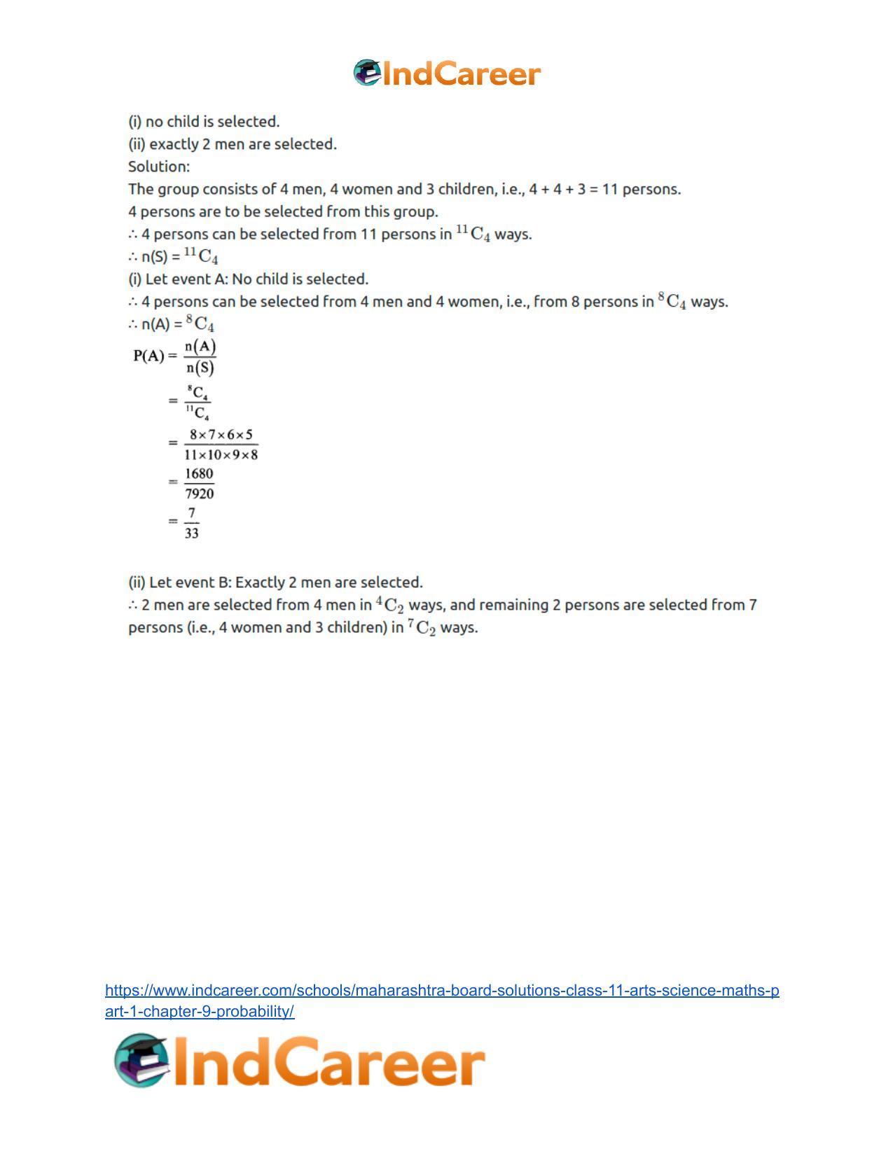 Maharashtra Board Solutions Class 11-Arts & Science Maths (Part 1): Chapter 9- Probability - Page 34