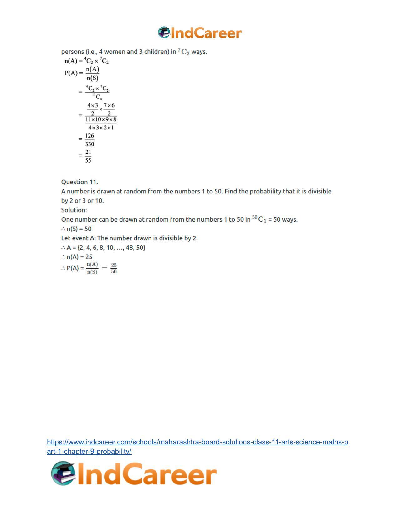 Maharashtra Board Solutions Class 11-Arts & Science Maths (Part 1): Chapter 9- Probability - Page 35