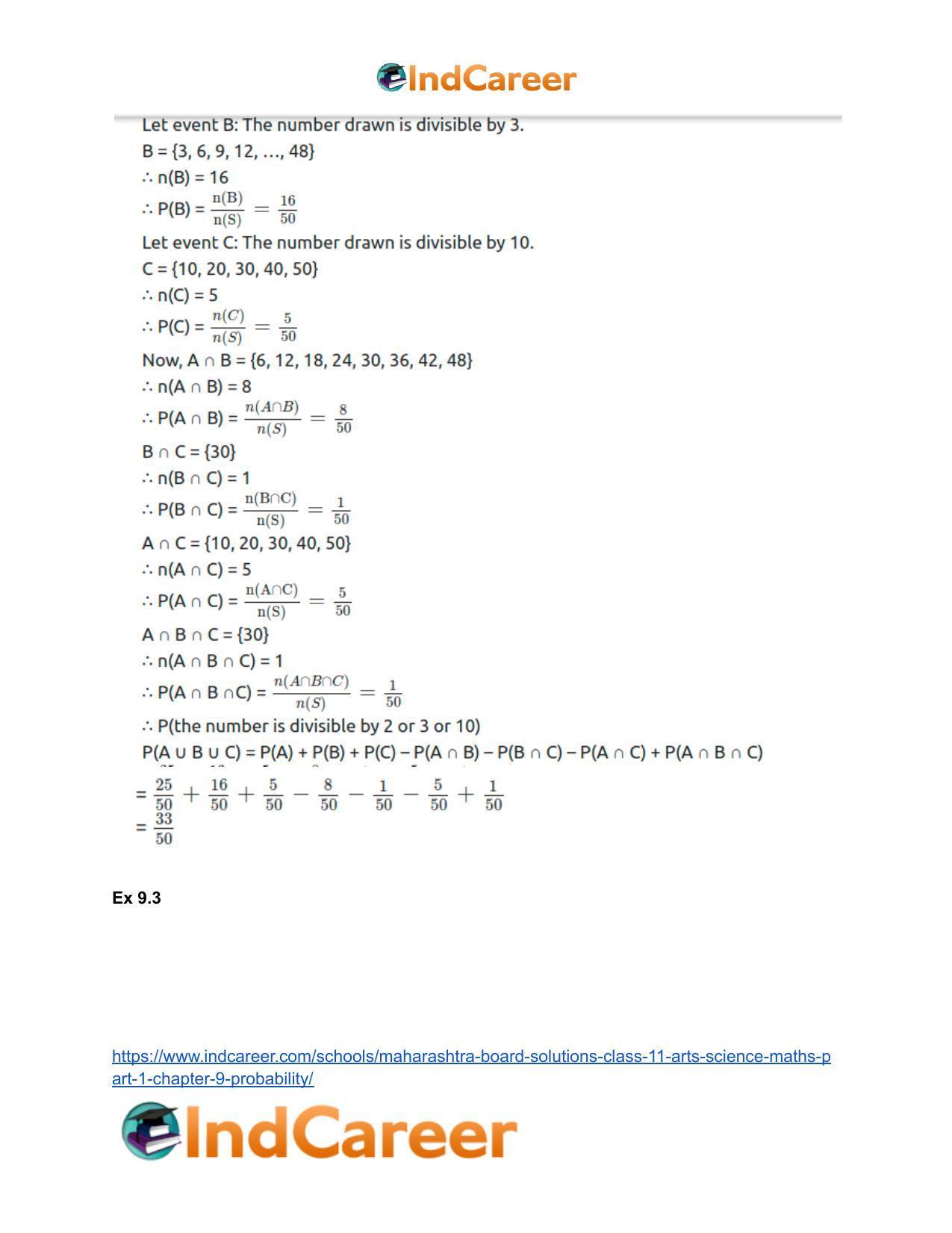 Maharashtra Board Solutions Class 11-Arts & Science Maths (Part 1): Chapter 9- Probability - Page 36