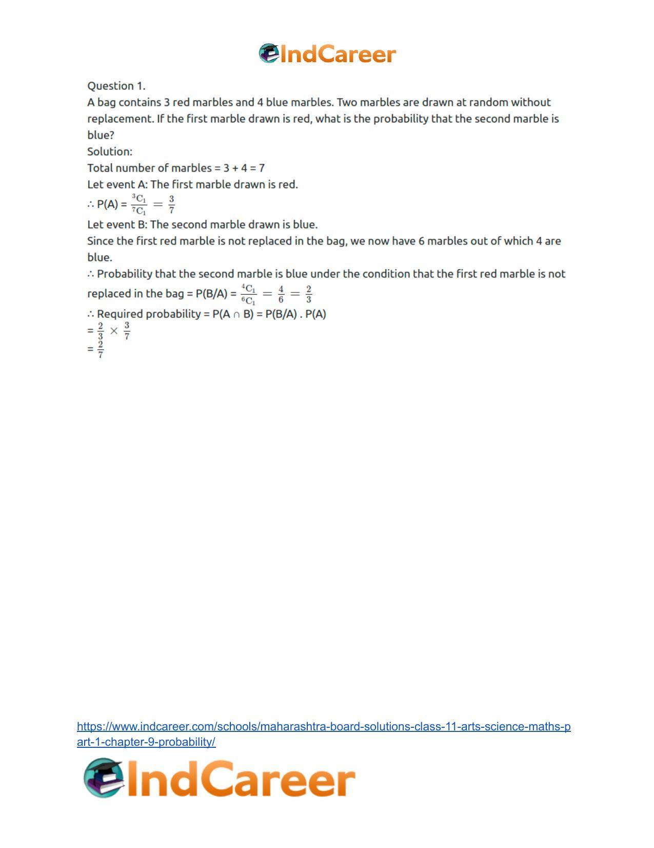 Maharashtra Board Solutions Class 11-Arts & Science Maths (Part 1): Chapter 9- Probability - Page 37