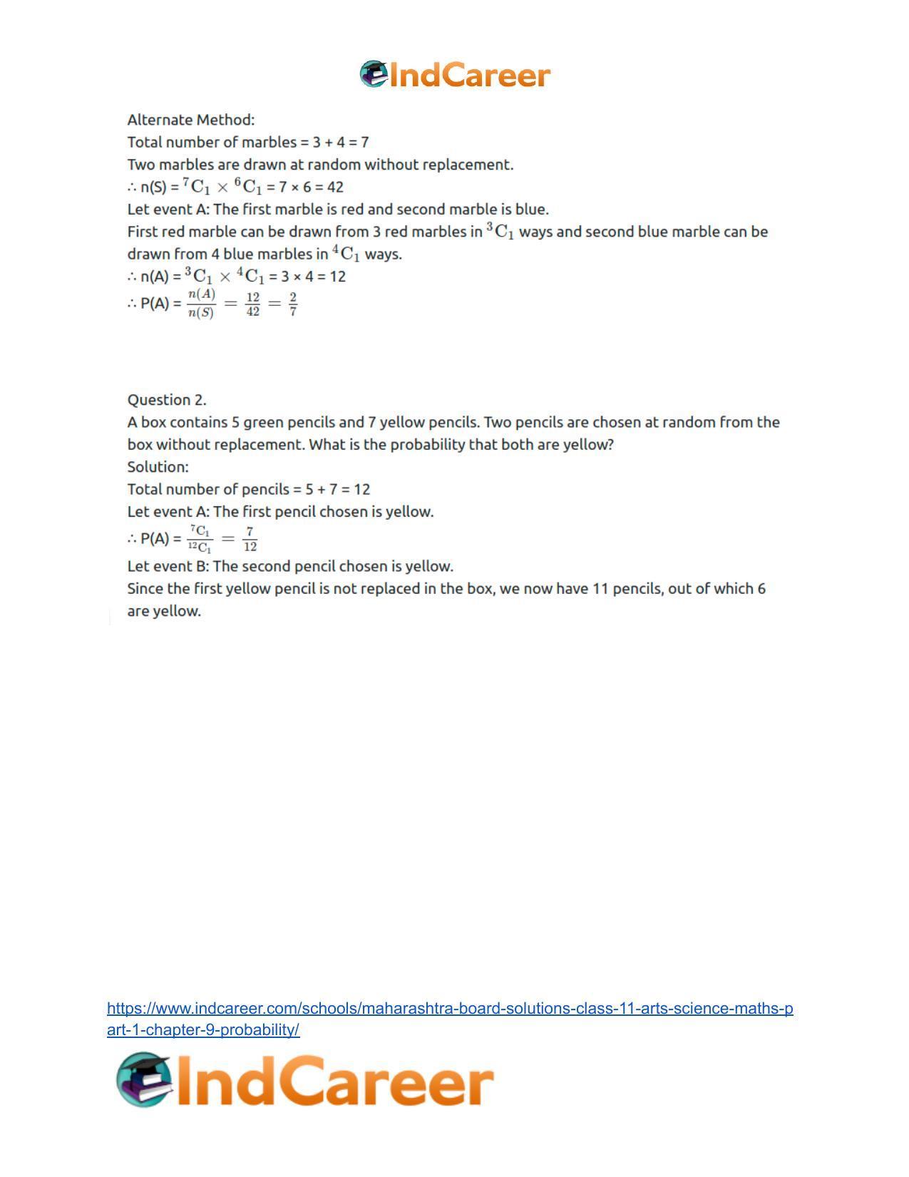 Maharashtra Board Solutions Class 11-Arts & Science Maths (Part 1): Chapter 9- Probability - Page 38