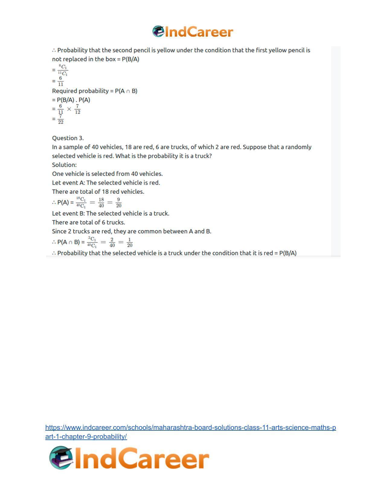Maharashtra Board Solutions Class 11-Arts & Science Maths (Part 1): Chapter 9- Probability - Page 39