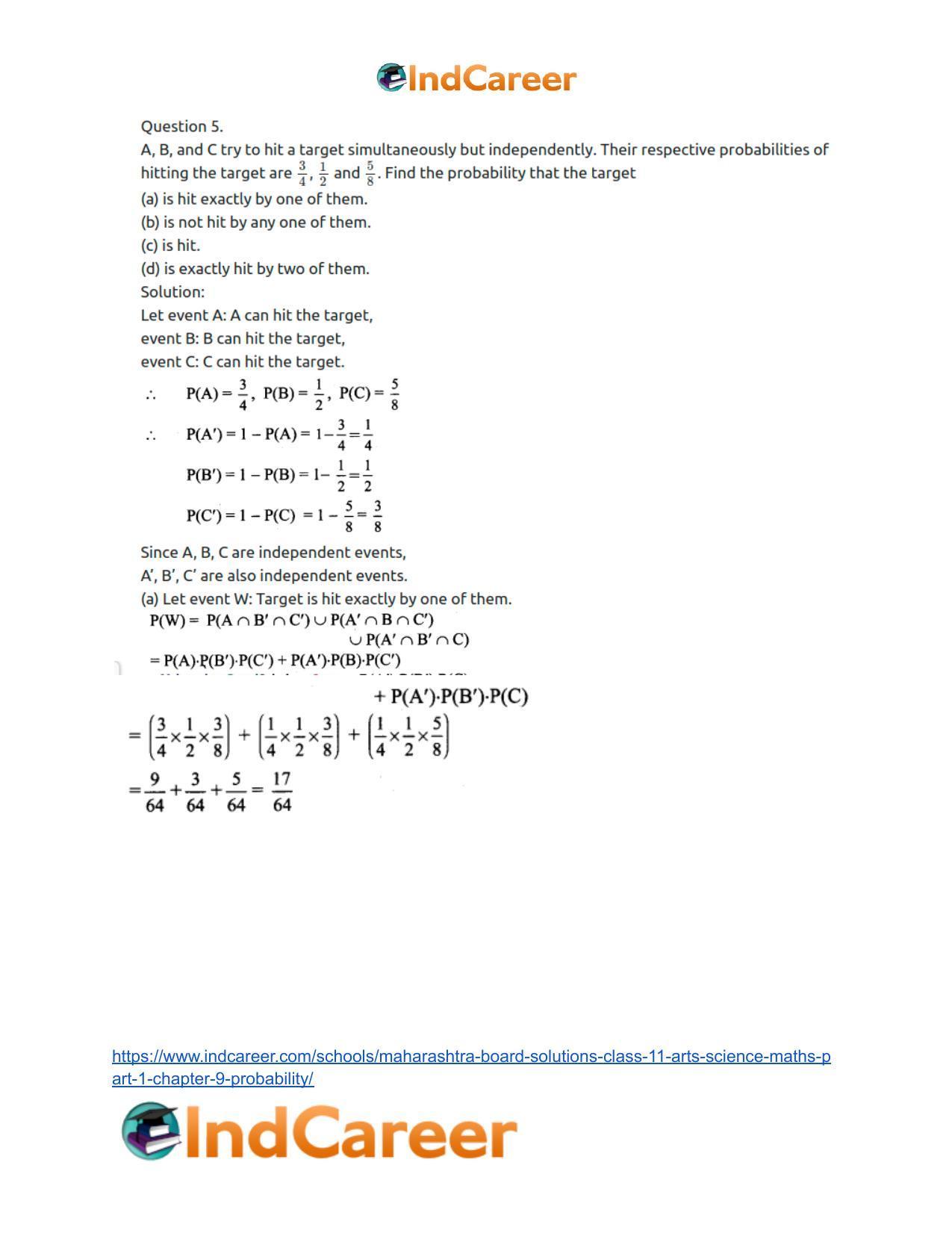 Maharashtra Board Solutions Class 11-Arts & Science Maths (Part 1): Chapter 9- Probability - Page 42