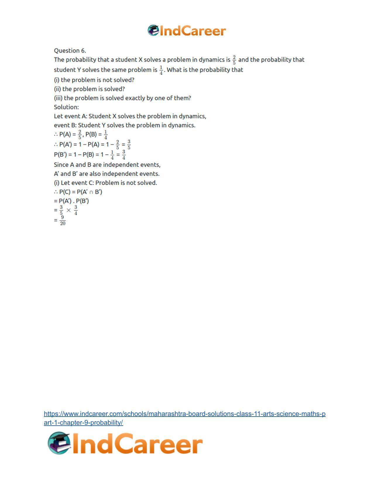 Maharashtra Board Solutions Class 11-Arts & Science Maths (Part 1): Chapter 9- Probability - Page 44