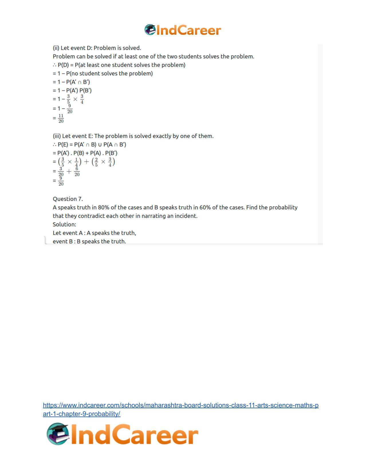 Maharashtra Board Solutions Class 11-Arts & Science Maths (Part 1): Chapter 9- Probability - Page 45