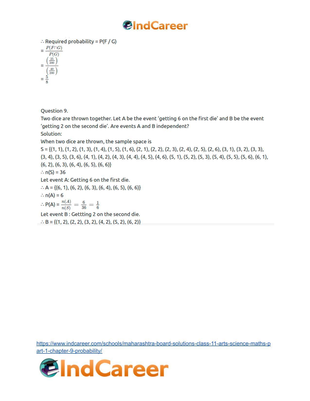 Maharashtra Board Solutions Class 11-Arts & Science Maths (Part 1): Chapter 9- Probability - Page 50