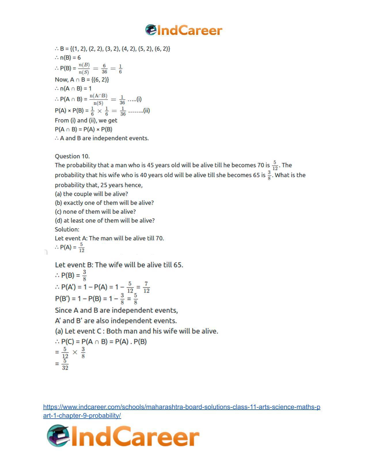 Maharashtra Board Solutions Class 11-Arts & Science Maths (Part 1): Chapter 9- Probability - Page 51