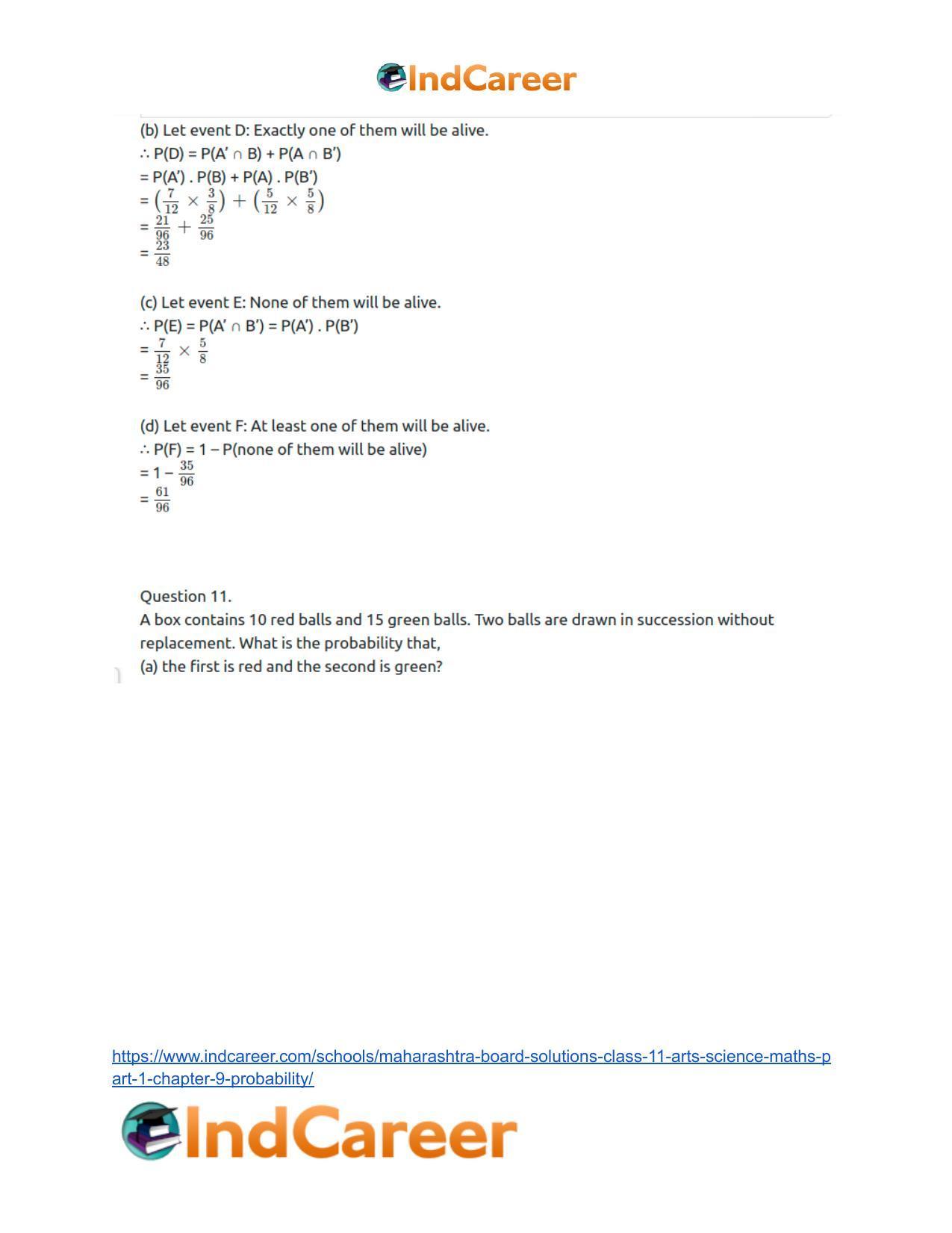 Maharashtra Board Solutions Class 11-Arts & Science Maths (Part 1): Chapter 9- Probability - Page 52