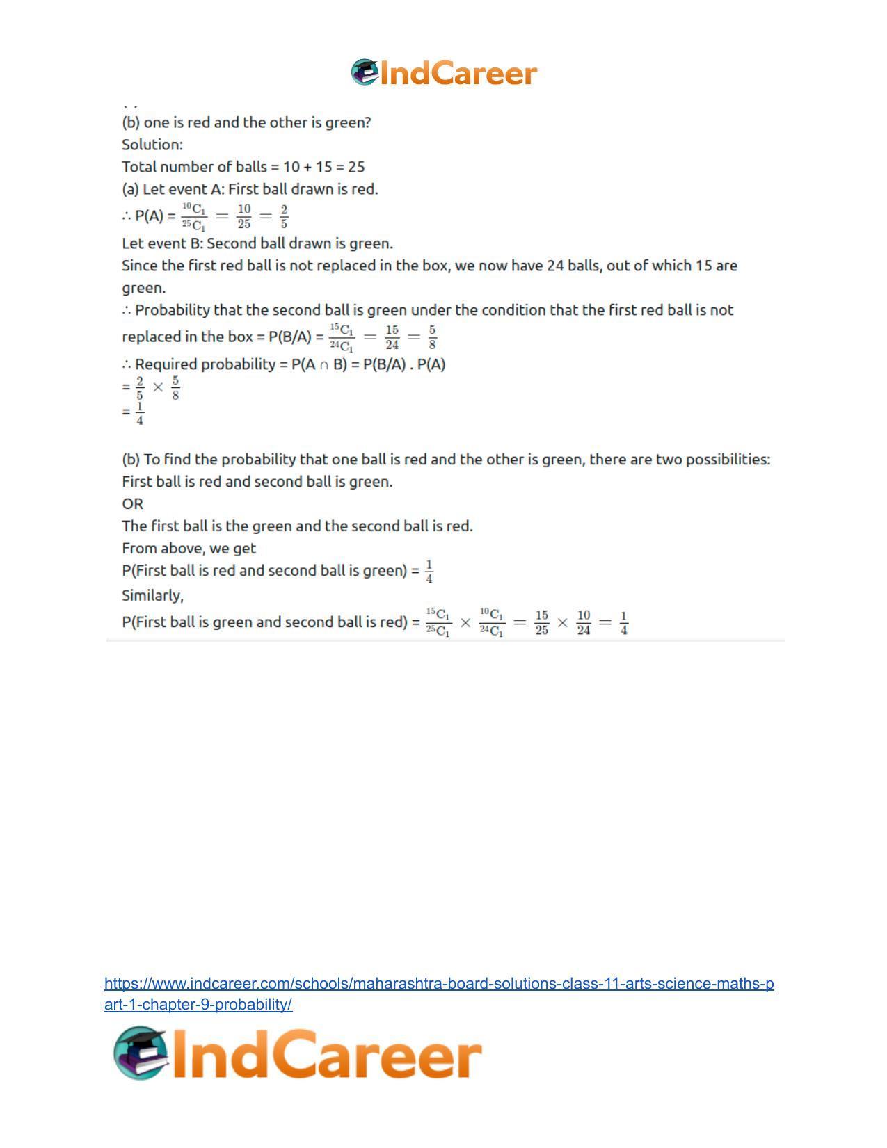 Maharashtra Board Solutions Class 11-Arts & Science Maths (Part 1): Chapter 9- Probability - Page 53