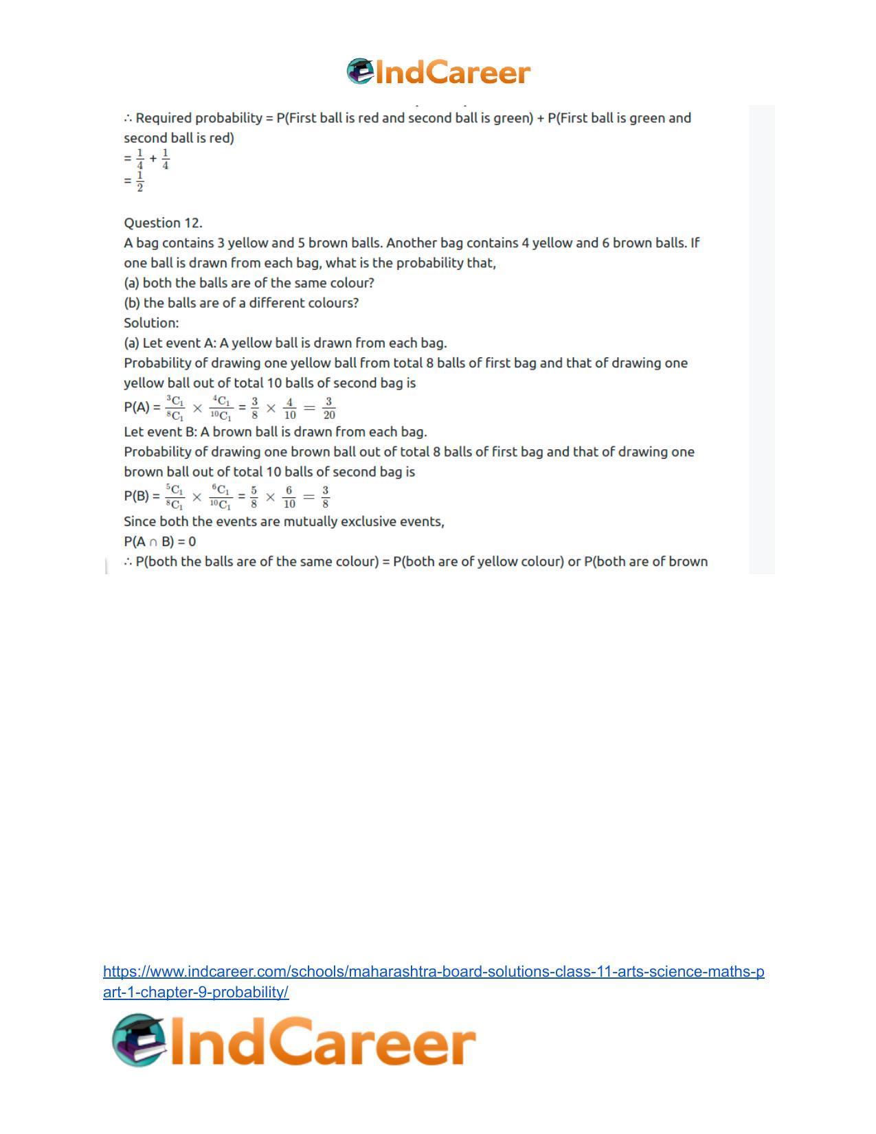 Maharashtra Board Solutions Class 11-Arts & Science Maths (Part 1): Chapter 9- Probability - Page 54
