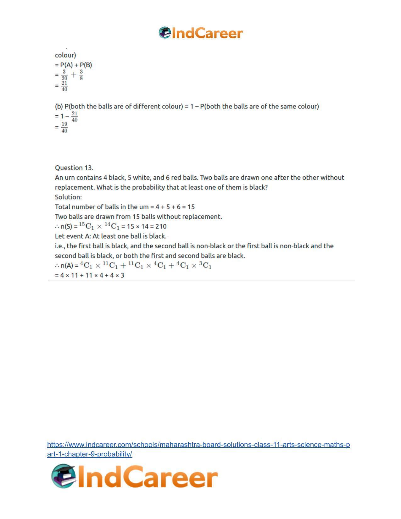 Maharashtra Board Solutions Class 11-Arts & Science Maths (Part 1): Chapter 9- Probability - Page 55
