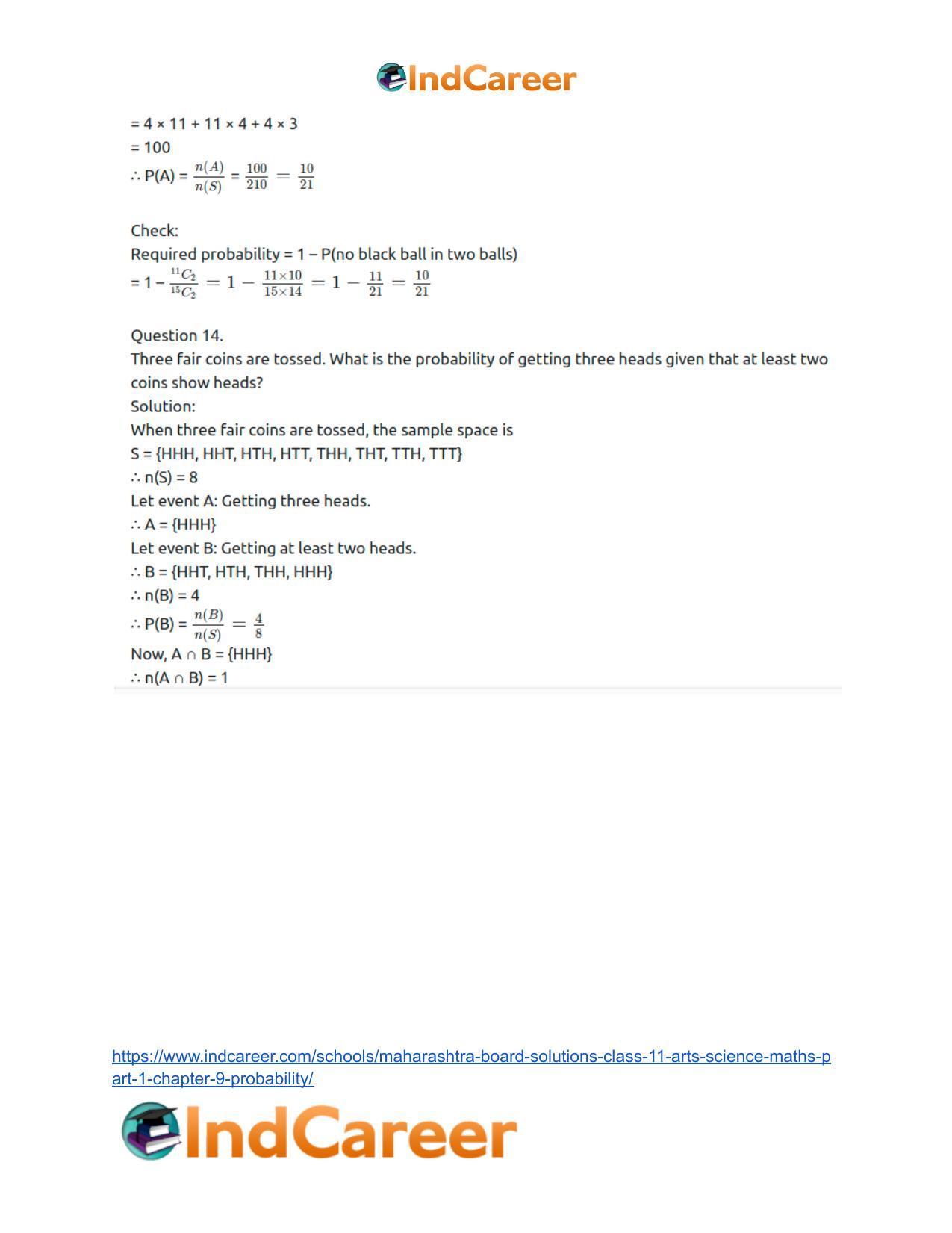 Maharashtra Board Solutions Class 11-Arts & Science Maths (Part 1): Chapter 9- Probability - Page 56