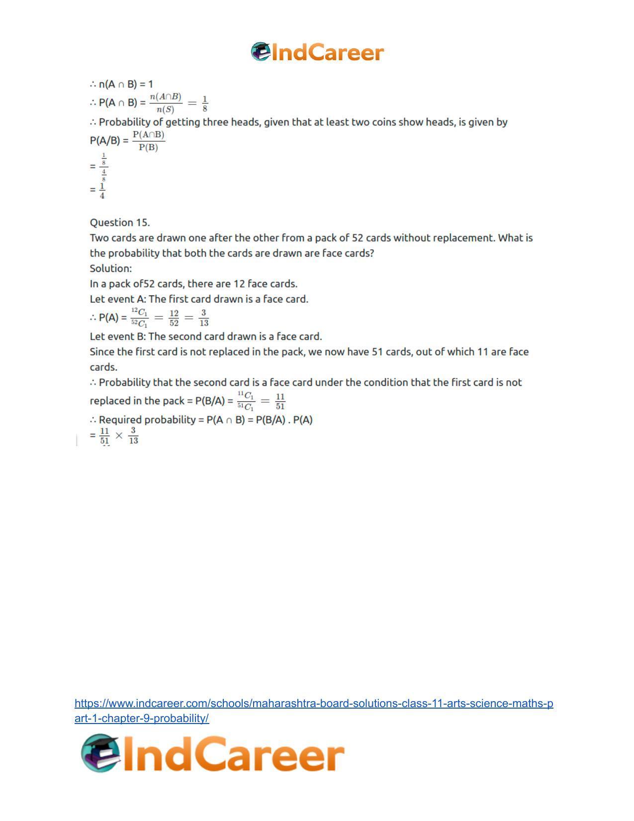 Maharashtra Board Solutions Class 11-Arts & Science Maths (Part 1): Chapter 9- Probability - Page 57