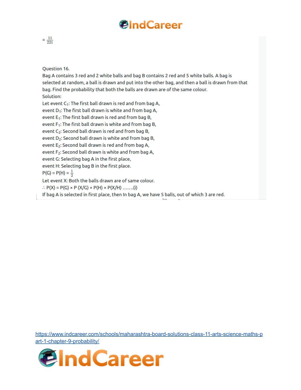 Maharashtra Board Solutions Class 11-Arts & Science Maths (Part 1): Chapter 9- Probability - Page 58
