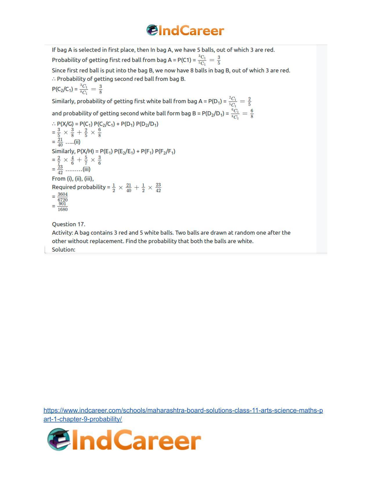 Maharashtra Board Solutions Class 11-Arts & Science Maths (Part 1): Chapter 9- Probability - Page 59