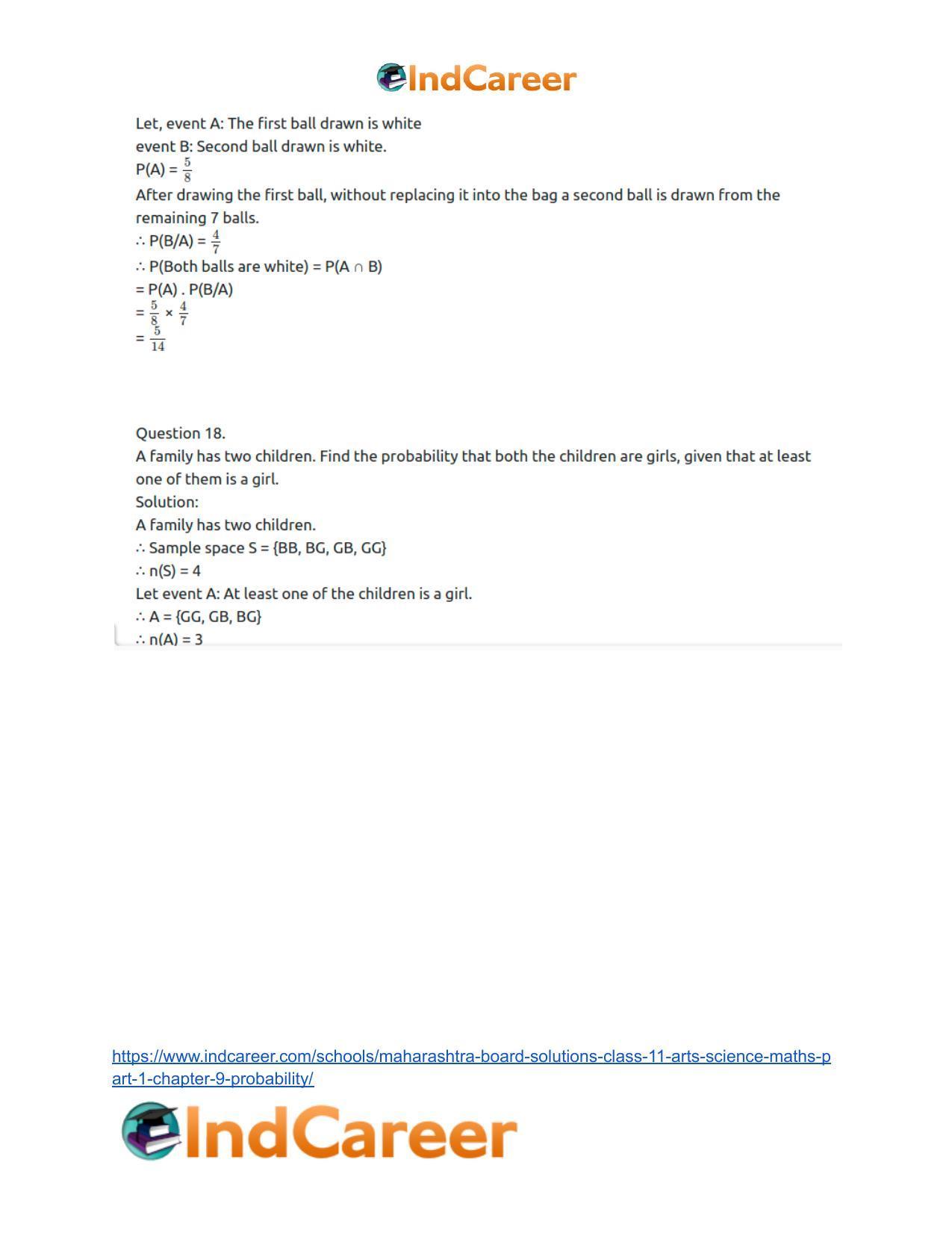 Maharashtra Board Solutions Class 11-Arts & Science Maths (Part 1): Chapter 9- Probability - Page 60