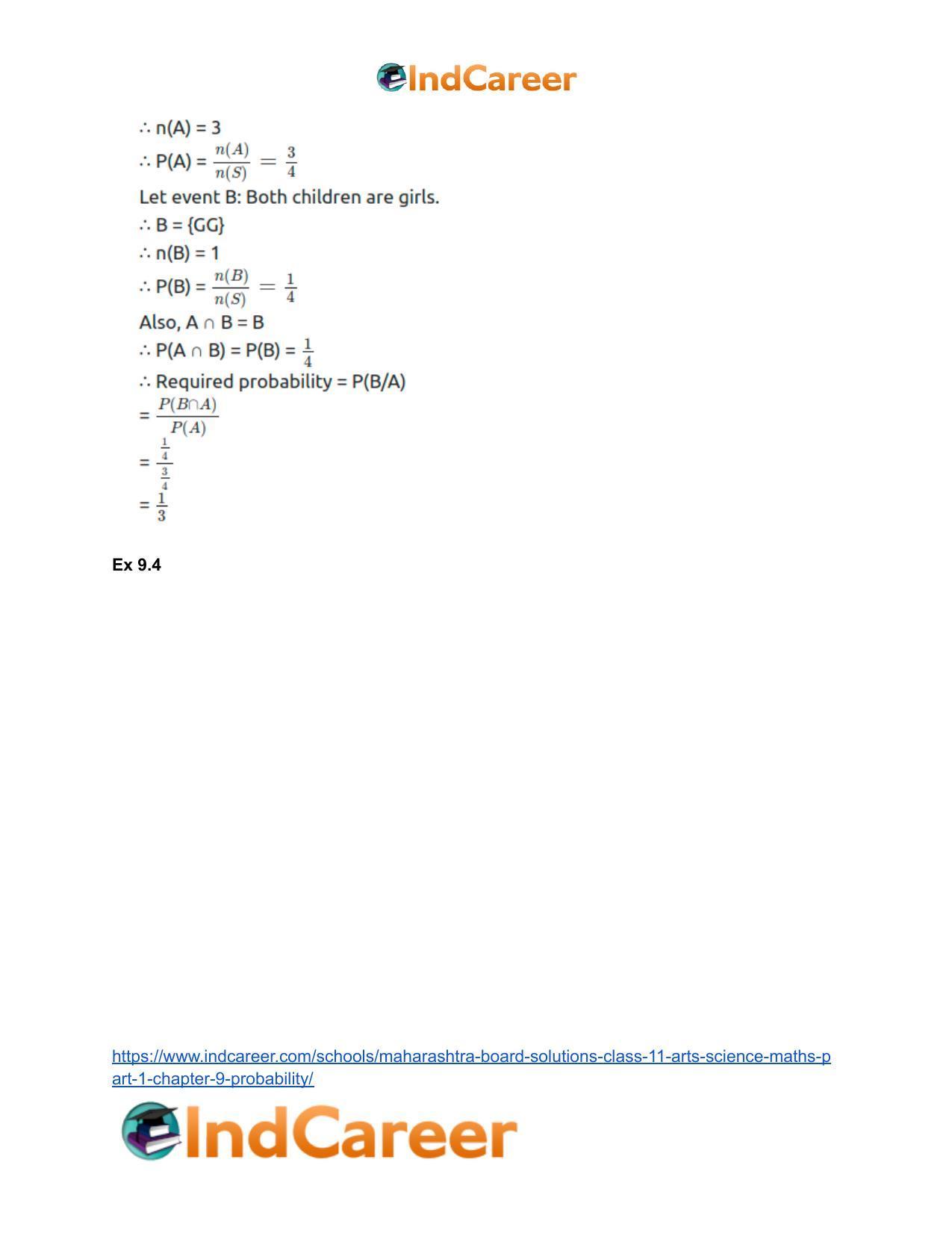 Maharashtra Board Solutions Class 11-Arts & Science Maths (Part 1): Chapter 9- Probability - Page 61