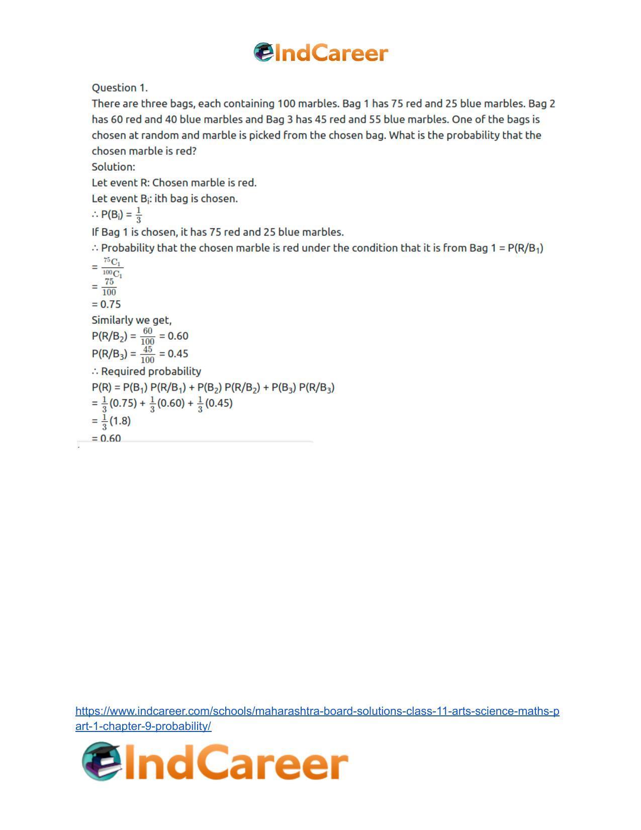 Maharashtra Board Solutions Class 11-Arts & Science Maths (Part 1): Chapter 9- Probability - Page 62
