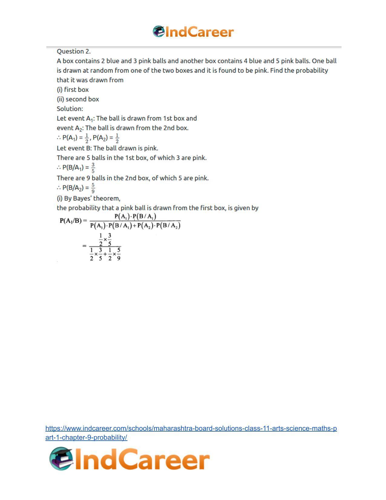 Maharashtra Board Solutions Class 11-Arts & Science Maths (Part 1): Chapter 9- Probability - Page 63