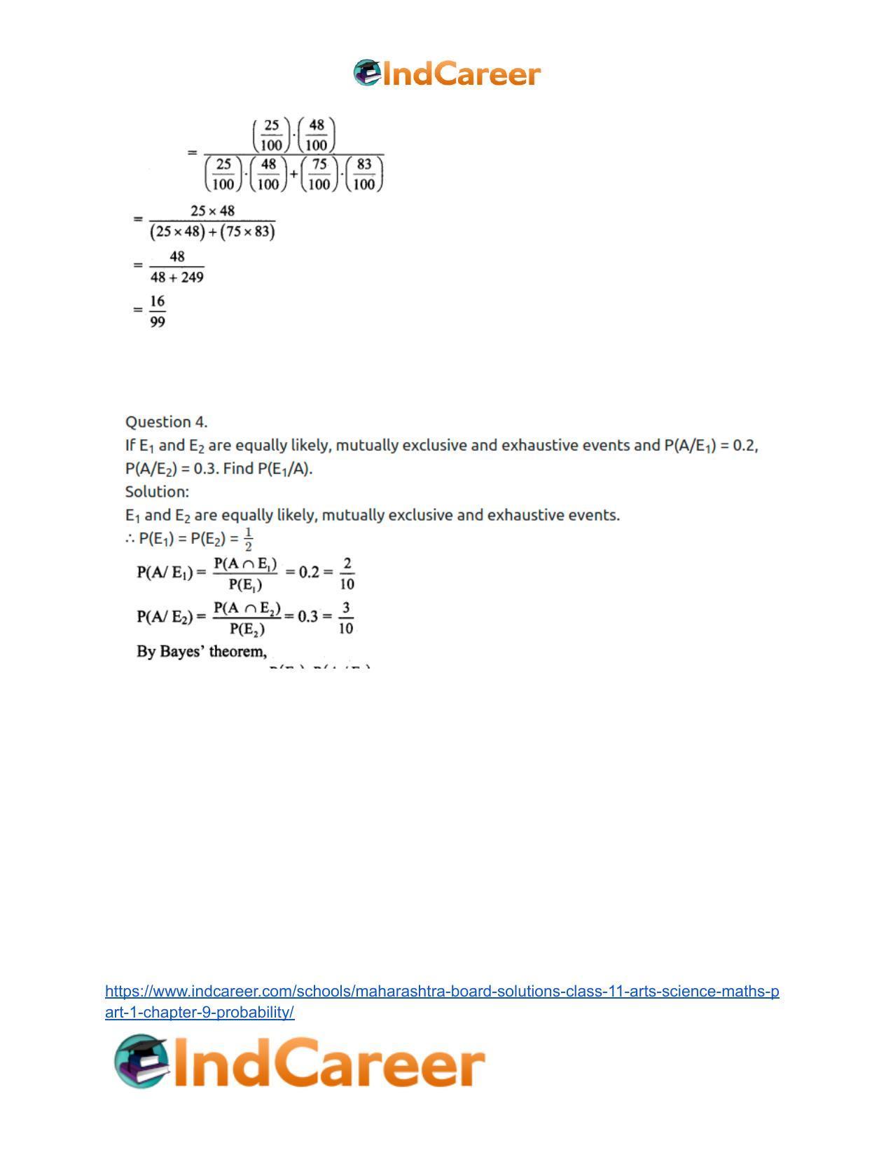 Maharashtra Board Solutions Class 11-Arts & Science Maths (Part 1): Chapter 9- Probability - Page 66