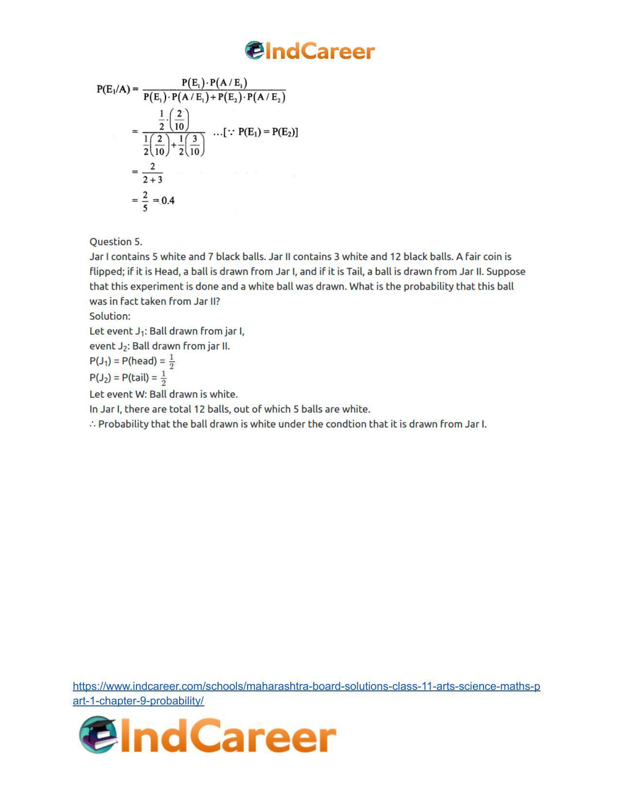 Maharashtra Board Solutions Class 11-Arts & Science Maths (Part 1): Chapter 9- Probability - Page 67