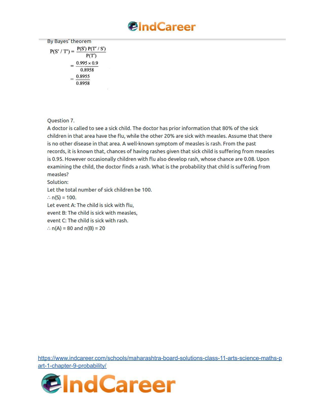 Maharashtra Board Solutions Class 11-Arts & Science Maths (Part 1): Chapter 9- Probability - Page 70