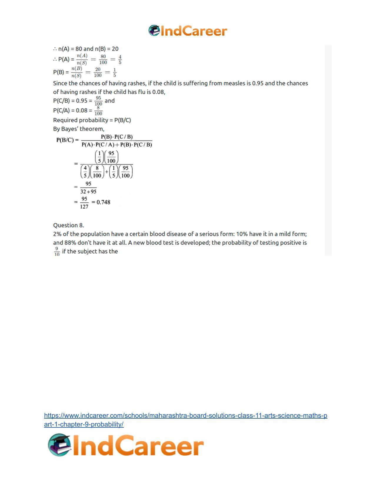 Maharashtra Board Solutions Class 11-Arts & Science Maths (Part 1): Chapter 9- Probability - Page 71