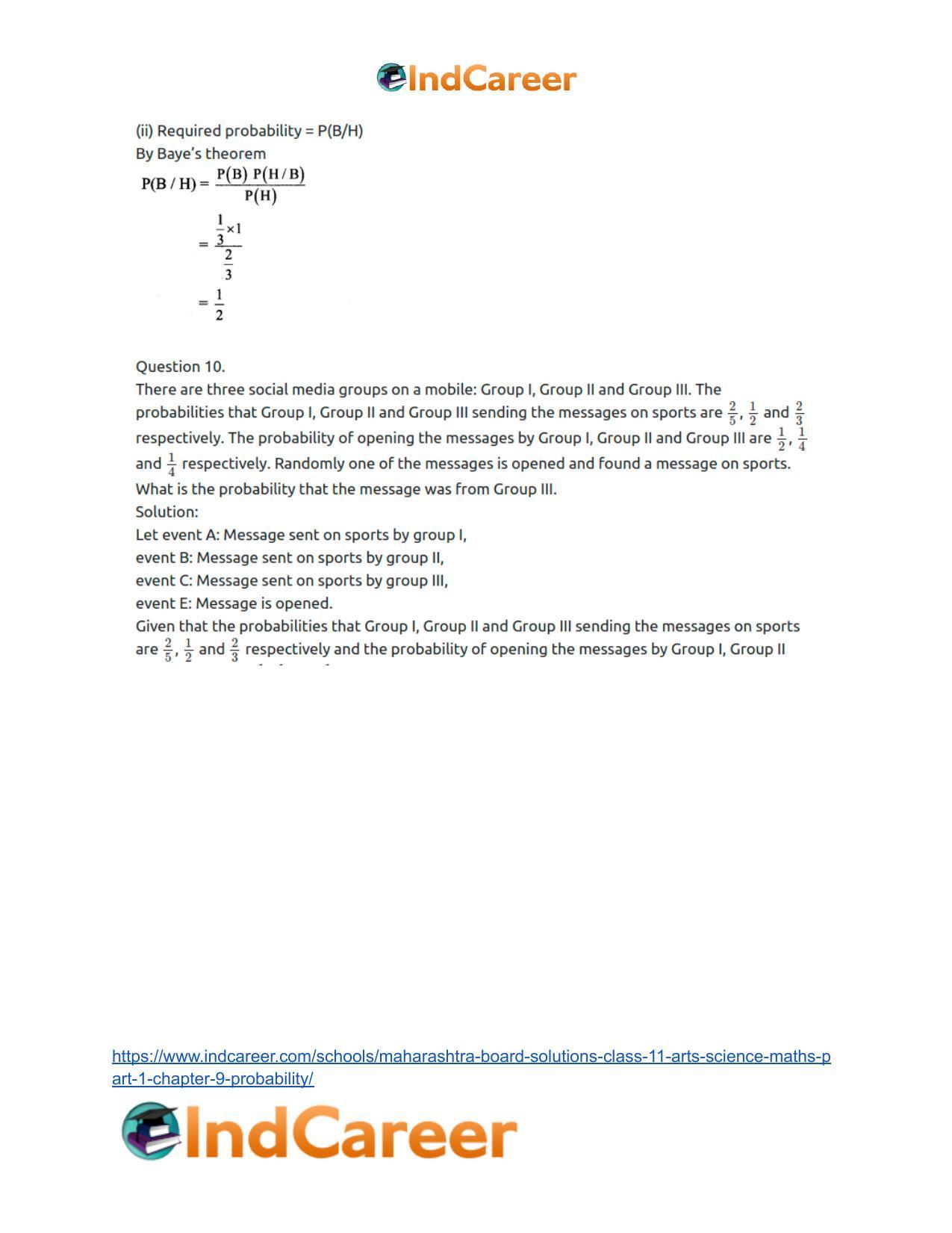 Maharashtra Board Solutions Class 11-Arts & Science Maths (Part 1): Chapter 9- Probability - Page 74