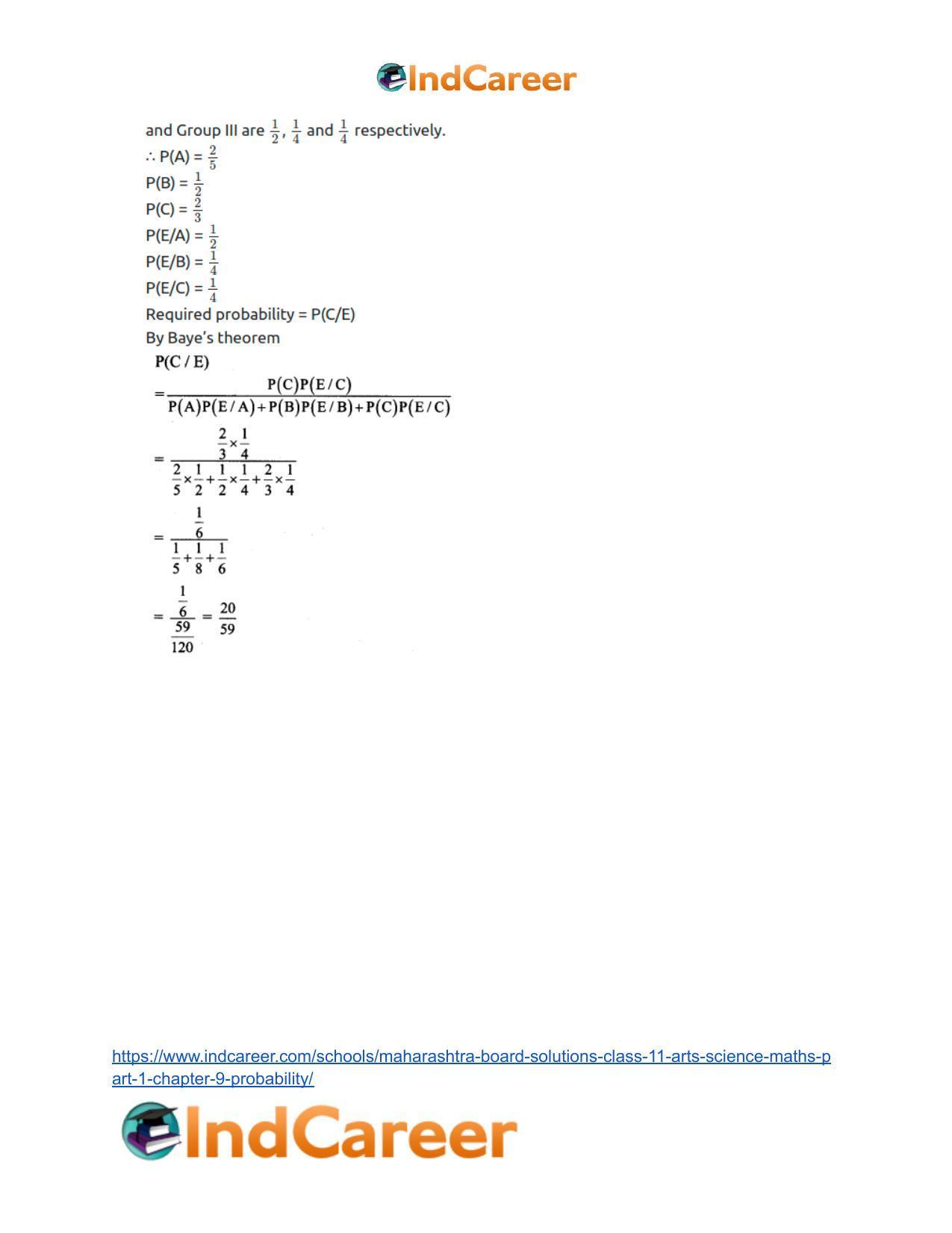 Maharashtra Board Solutions Class 11-Arts & Science Maths (Part 1): Chapter 9- Probability - Page 75