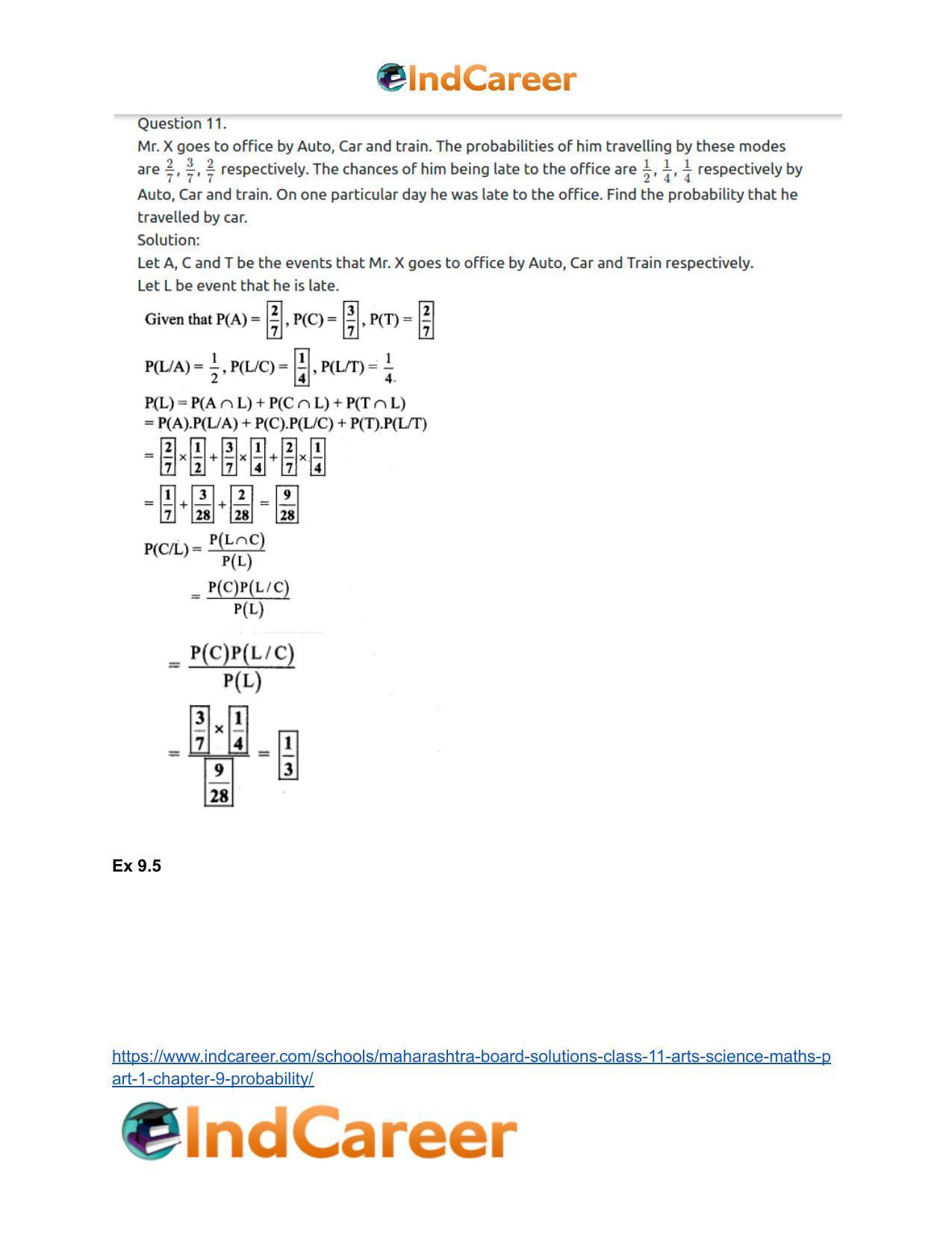 Maharashtra Board Solutions Class 11-Arts & Science Maths (Part 1): Chapter 9- Probability - Page 76