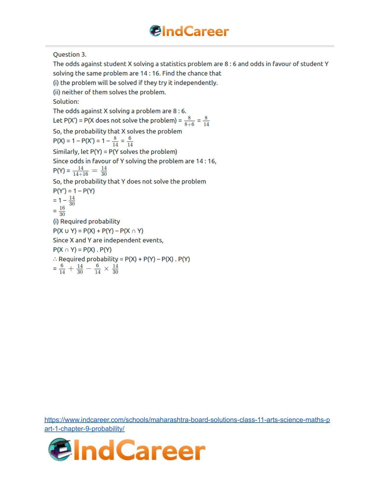 Maharashtra Board Solutions Class 11-Arts & Science Maths (Part 1): Chapter 9- Probability - Page 79