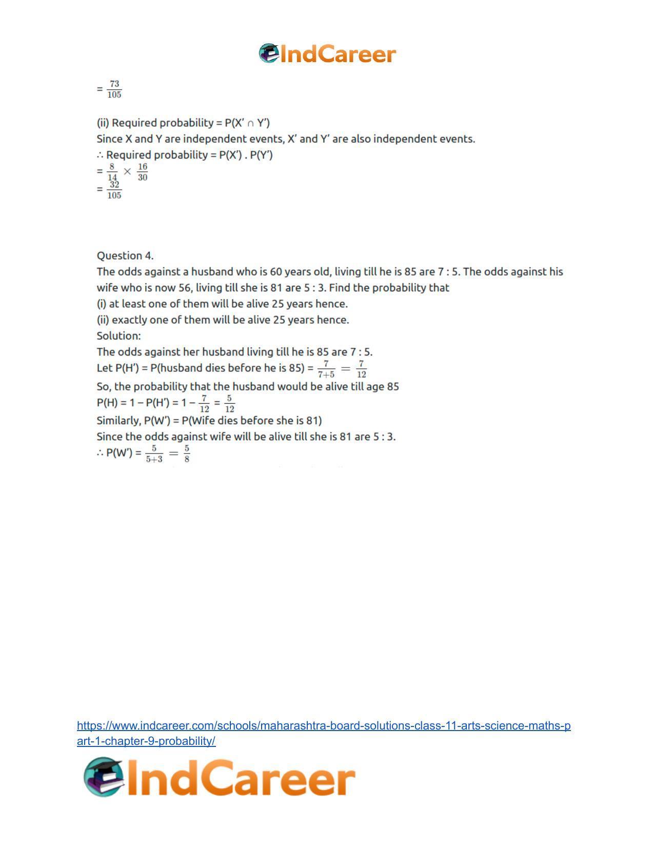 Maharashtra Board Solutions Class 11-Arts & Science Maths (Part 1): Chapter 9- Probability - Page 80