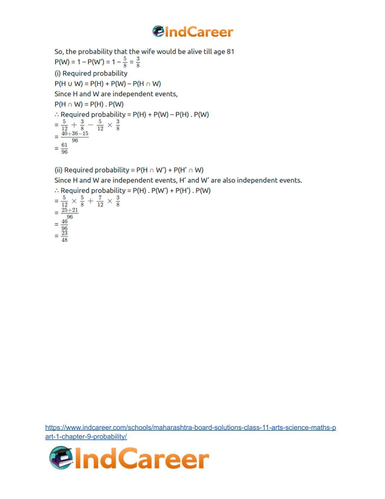 Maharashtra Board Solutions Class 11-Arts & Science Maths (Part 1): Chapter 9- Probability - Page 81