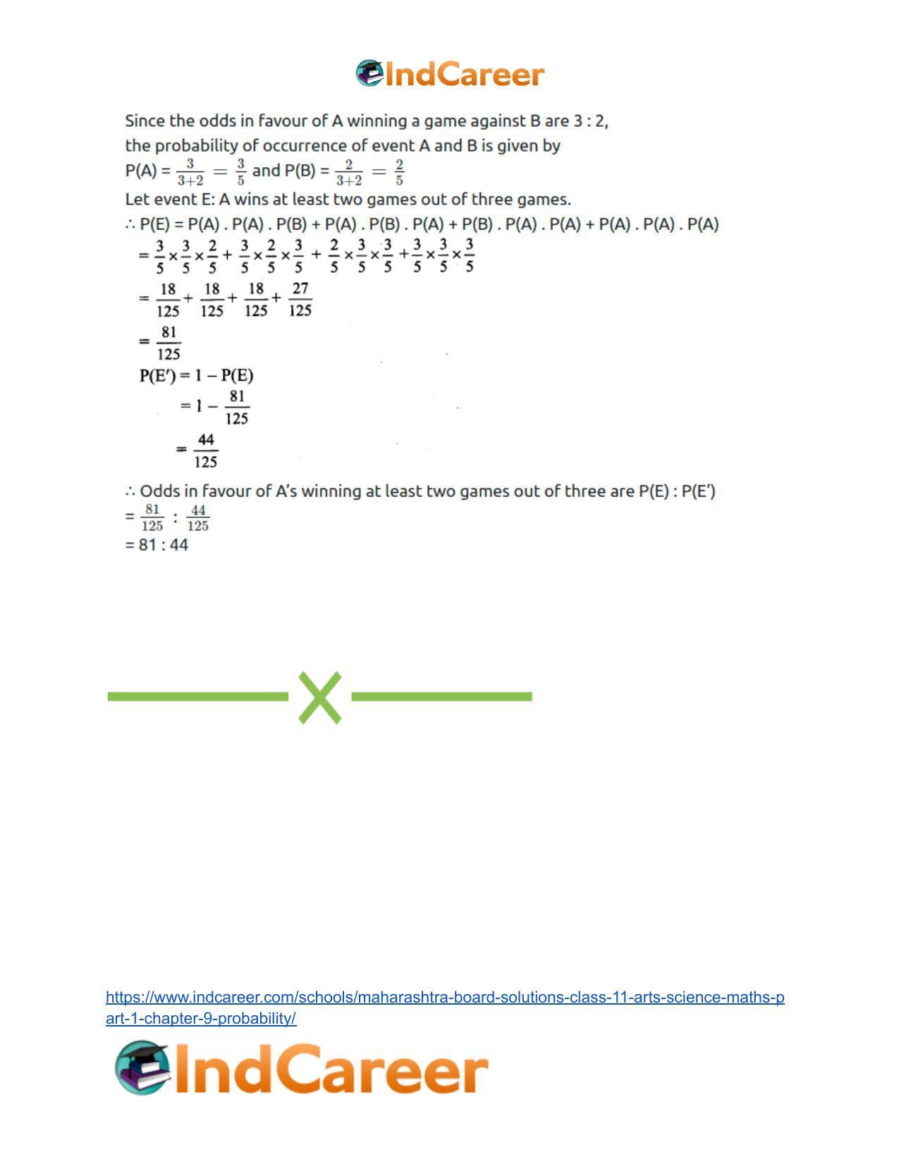 Maharashtra Board Solutions Class 11-Arts & Science Maths (Part 1): Chapter 9- Probability - Page 84