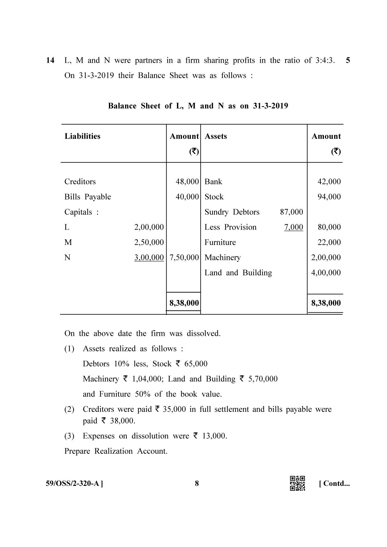 NIOS October 2019 Class 12 Accountancy (SET A) Question Paper - Page 8