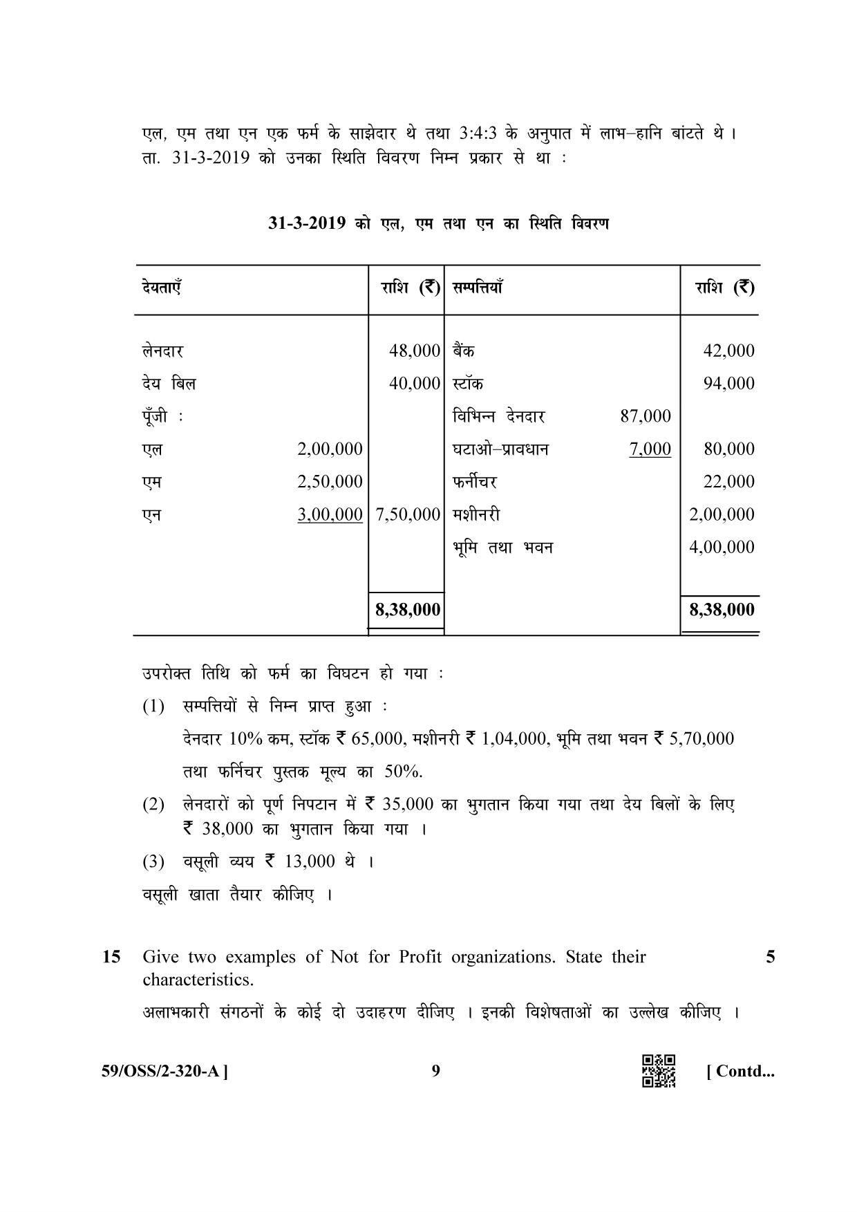 NIOS October 2019 Class 12 Accountancy (SET A) Question Paper - Page 9